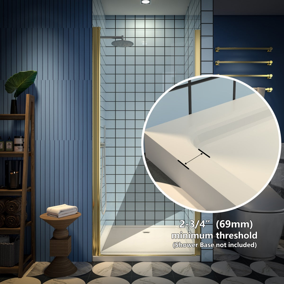 Classy 34-36"x72" Frameless Shower Door in Brush Gold,Water Repellent Glass with Seal Strip Parts and Handle,6mm Glass Shower Door - ExBriteUSA