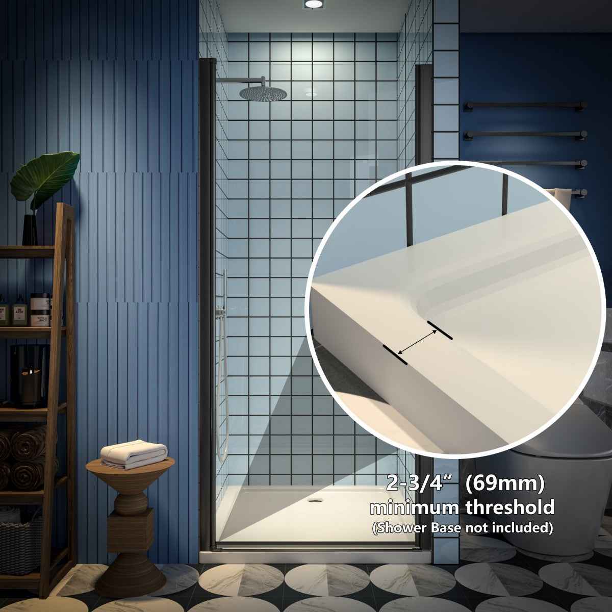 Classy 34-36" W x 72" H Hinged Pivot Semi-Frameless Shower Door Matte Black Install Glass Shower Door