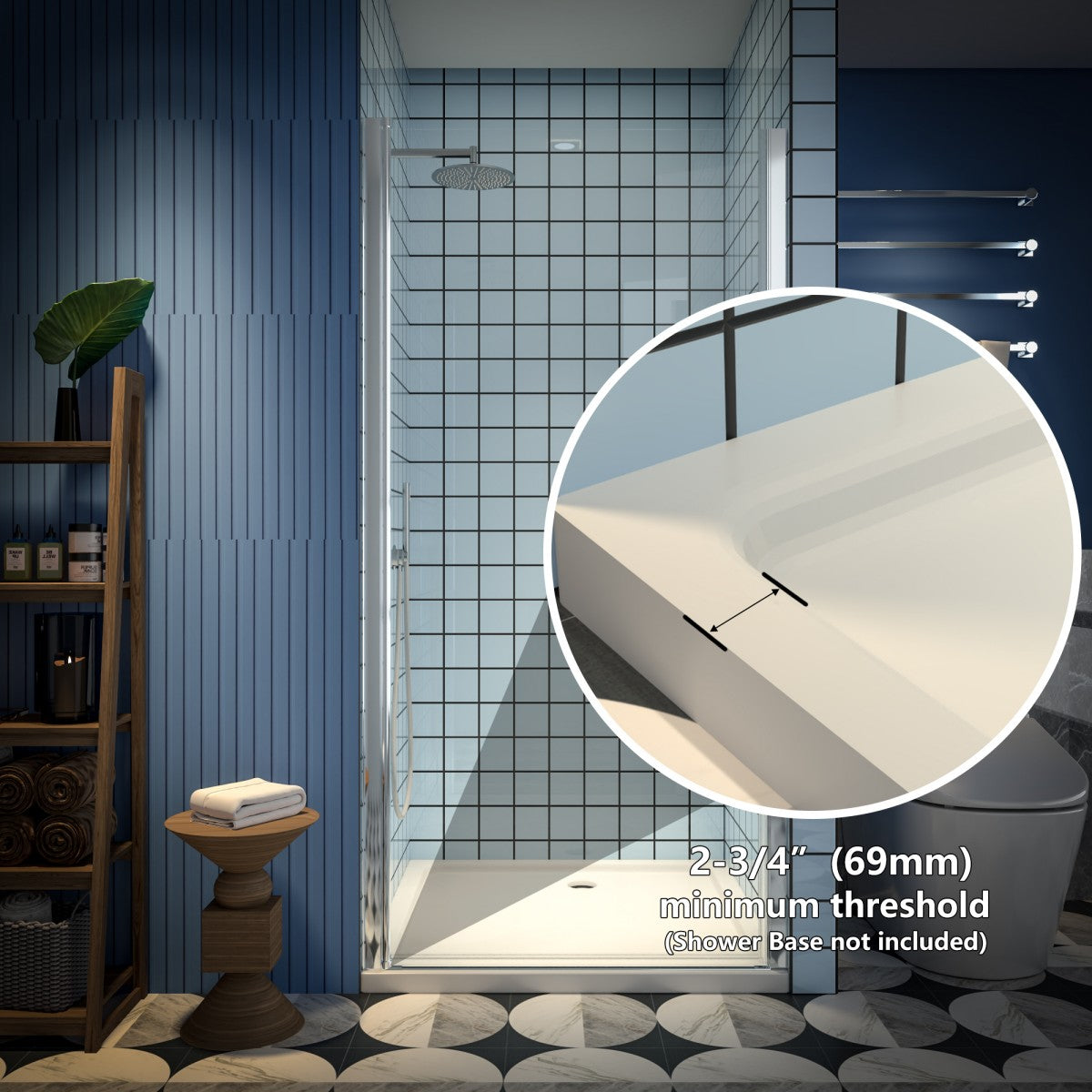 Classy 36-38" W x 72" H Pivot Semi-Frameless Glass Shower Door in Chrome, elegant bathroom design.