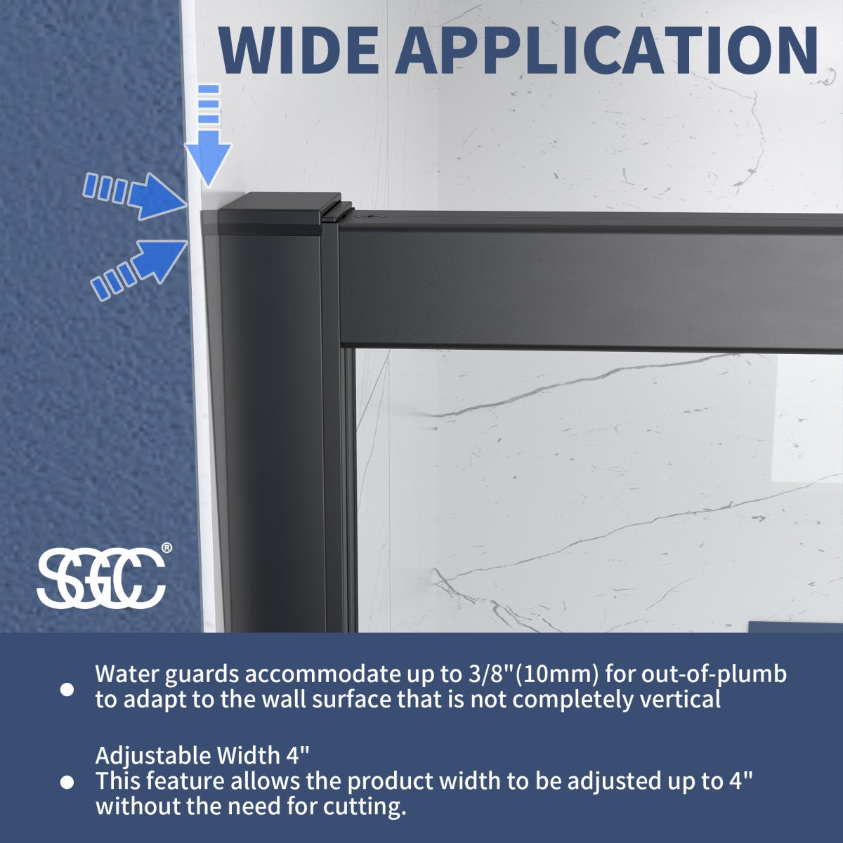 Flexi 44-48"x71" Frameless Shower Door in Matte Black,Water Repellent Glass with Seal Strip Parts and Handle,6mm Glass Shower Door - ExBriteUSA