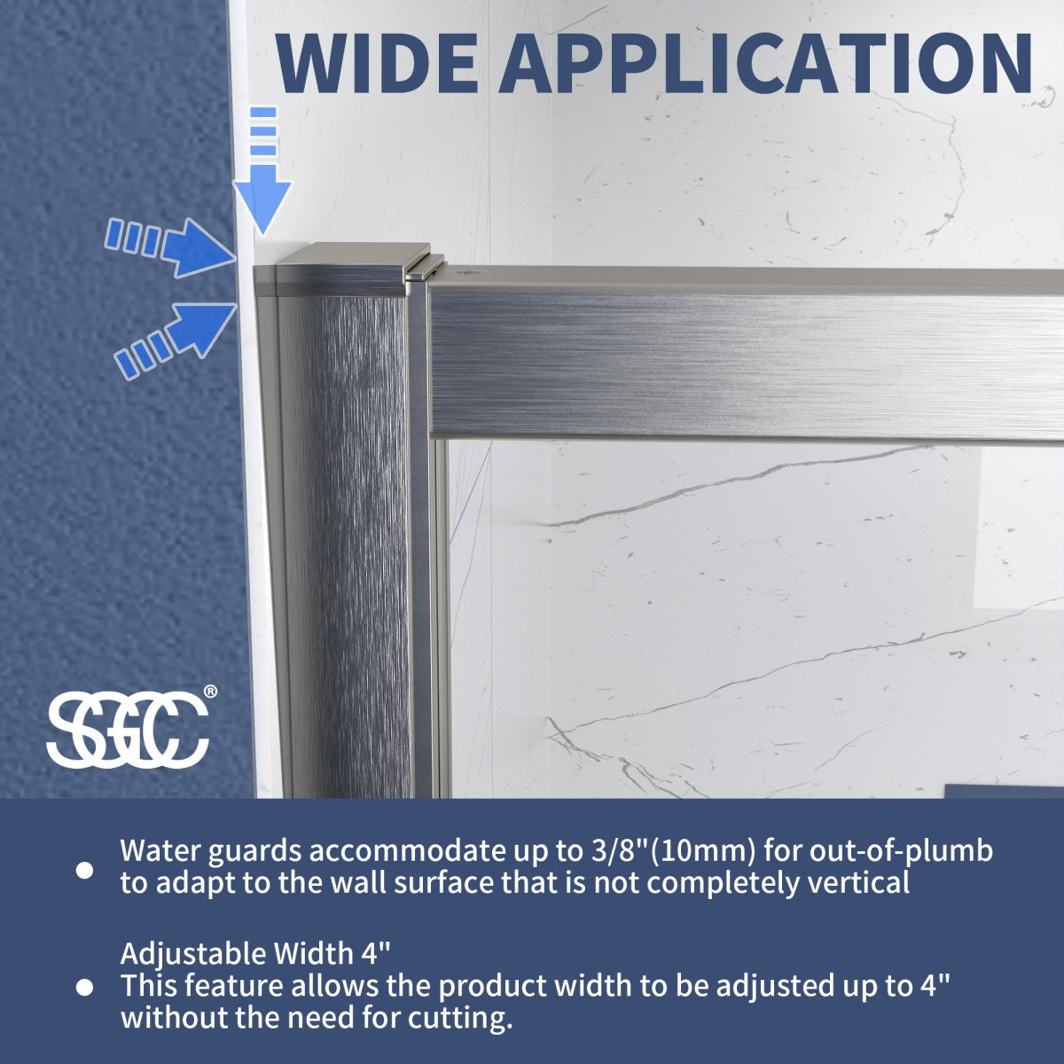 Flexi 44-48"x71" Frameless Shower Door in Chrome,Water Repellent Glass with Seal Strip Parts and Handle,6mm Glass Shower Door - ExBriteUSA