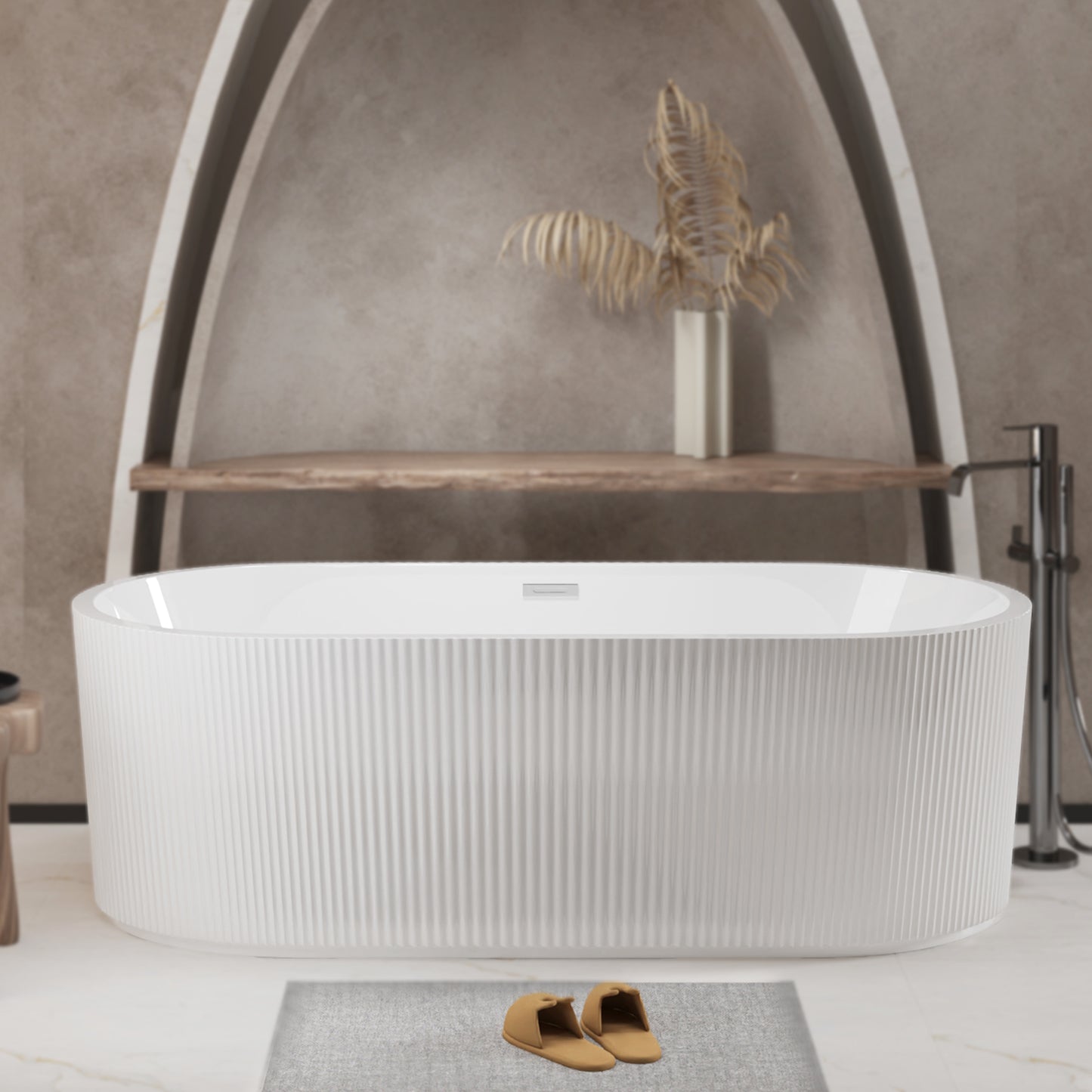 WSPRO-CH Allsumhome 59'Linear AcrylicFreestanding Bathtub Stand Alone Soaker Tub, Glossy White Acrylic, POP-UP Chrome Drain, cUPC Certified - ExBriteUSA