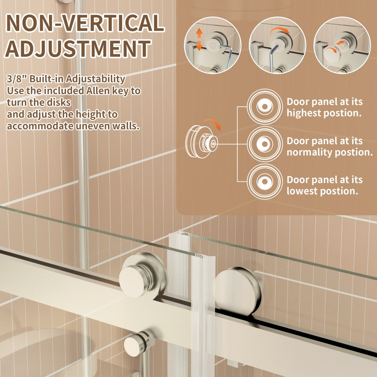 ExRoll-PL Allsumhome 56"-60"W x 70"H Frameless Double Sliding Shower Door,8mm Laminated Glass,Shatterproof,Noise-proof,UV-proof,Tempered Glass Shower Enclosure,Brushed Nickel,Buffer