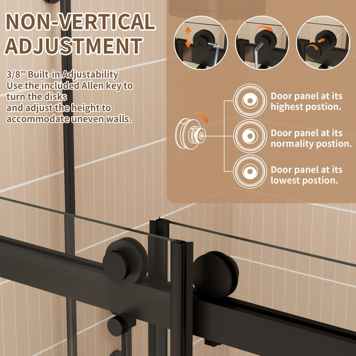 ExRoll-PL Allsumhome 56"-60"W x 70"H Frameless Double Sliding Shower Door,8mm Laminated Glass,Shatterproof,Noise-proof,UV-proof,Tempered Glass Shower Enclosure,Matte Black,Buffer