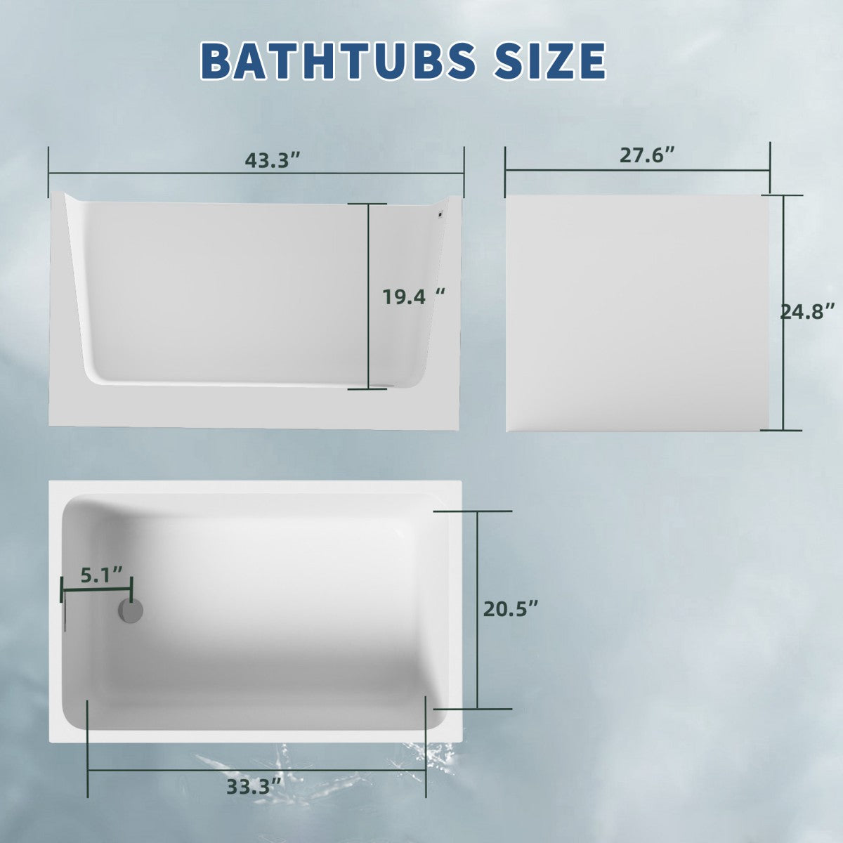 SQ Exbrite 43' Acrylic Freestanding Bathtub ,Spacious rectangle Shape, Gloss White Finish, Chrome Overflow & Pop-Up Drain CUPC Certificate - ExBriteUSA
