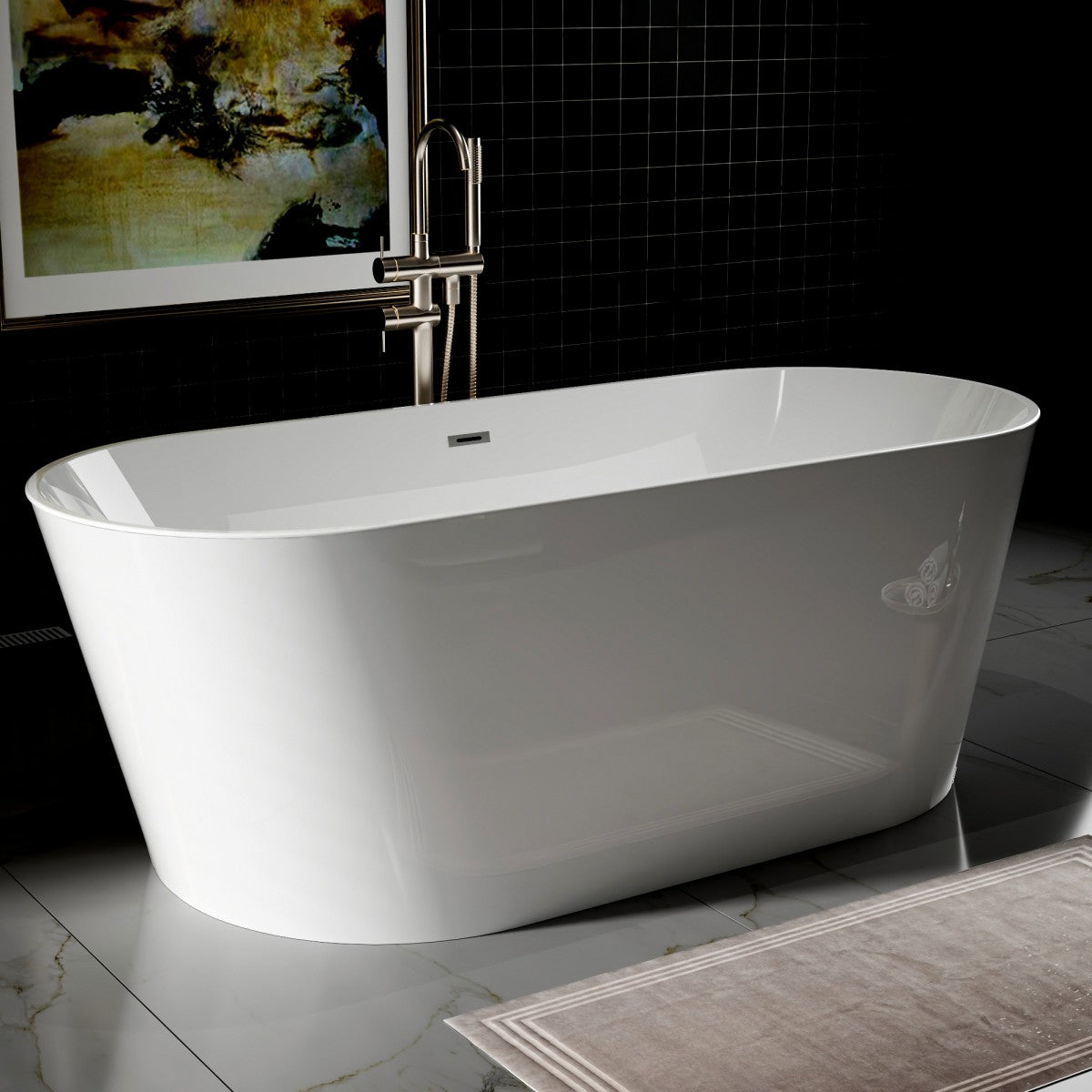 PY Exbrite 67' Acrylic Freestanding Bathtub, stand alone bathroom tub, Glossy White, Toe-tap Chrome Drain, cUPC Certified - ExBriteUSA
