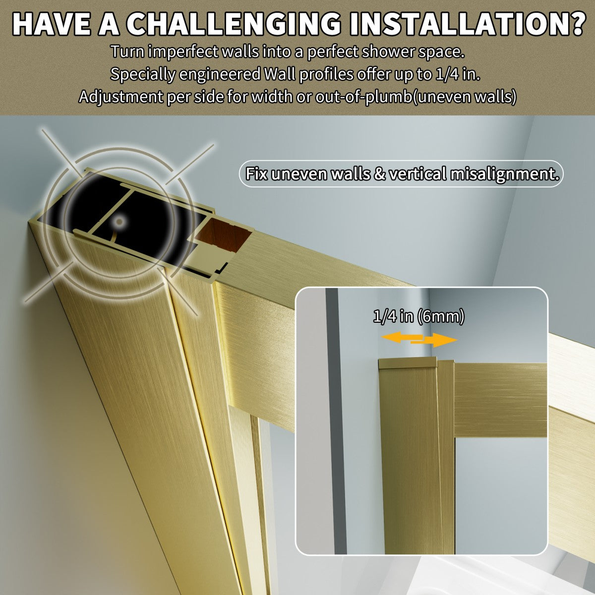 Haven 38" x 72" Corner Shower Enclosure,6mm Clear Glass,Double Sliding Shower Doors,Brushed Gold,Not Base,Adjustable