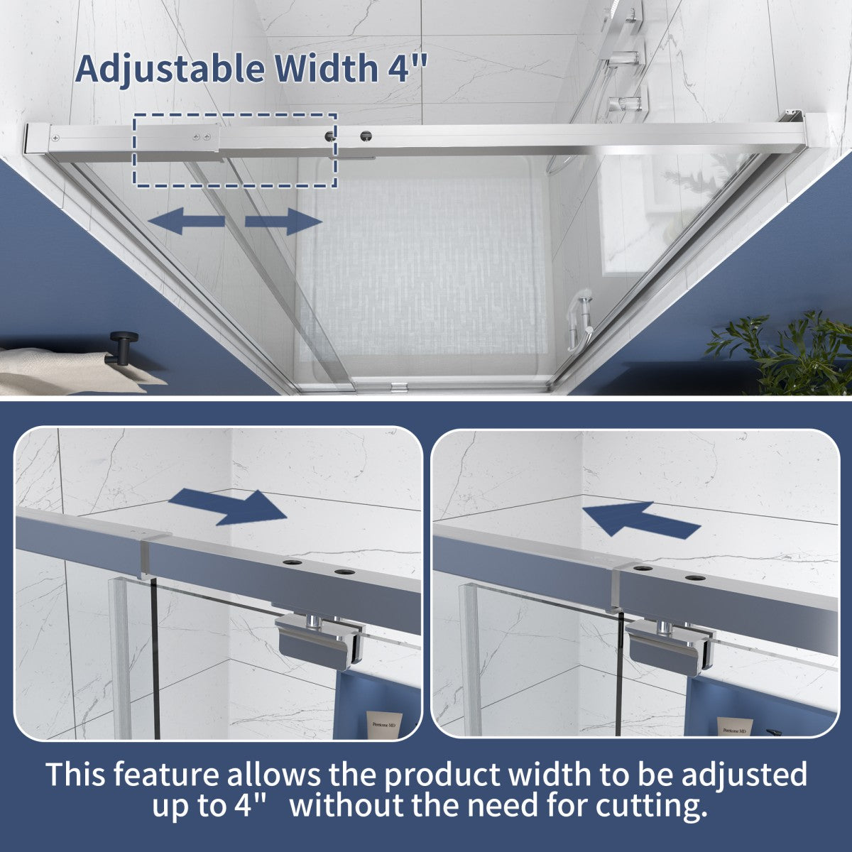 Flexi Showers 56-60" W x 71" H Glass Shower Doos Semi-Frameless,6mm Clear Tempered Glass Panel, Chrome Finish - ExBriteUSA