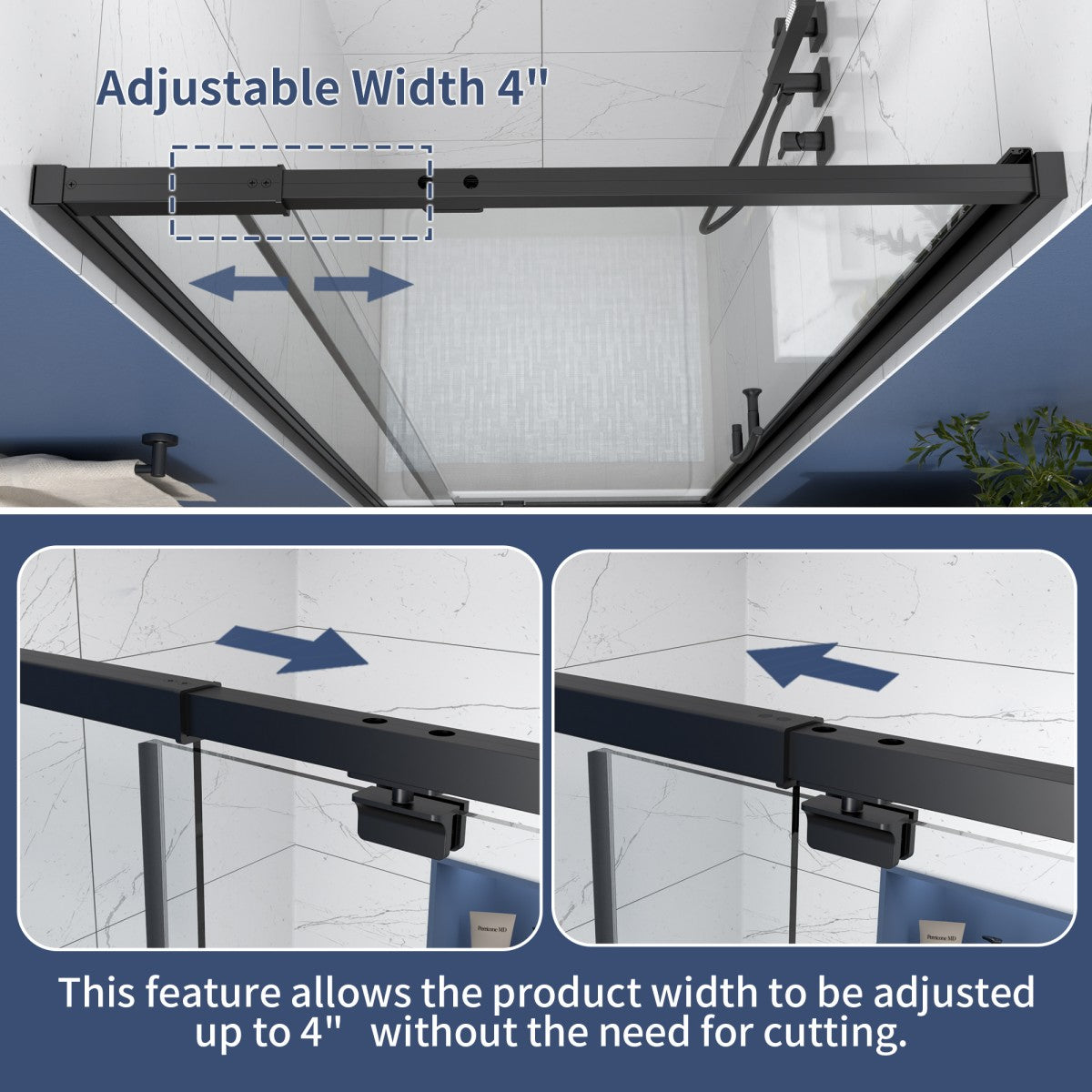 Flexi 44-48"x71" Frameless Shower Door in Matte Black,Water Repellent Glass with Seal Strip Parts and Handle,6mm Glass Shower Door - ExBriteUSA