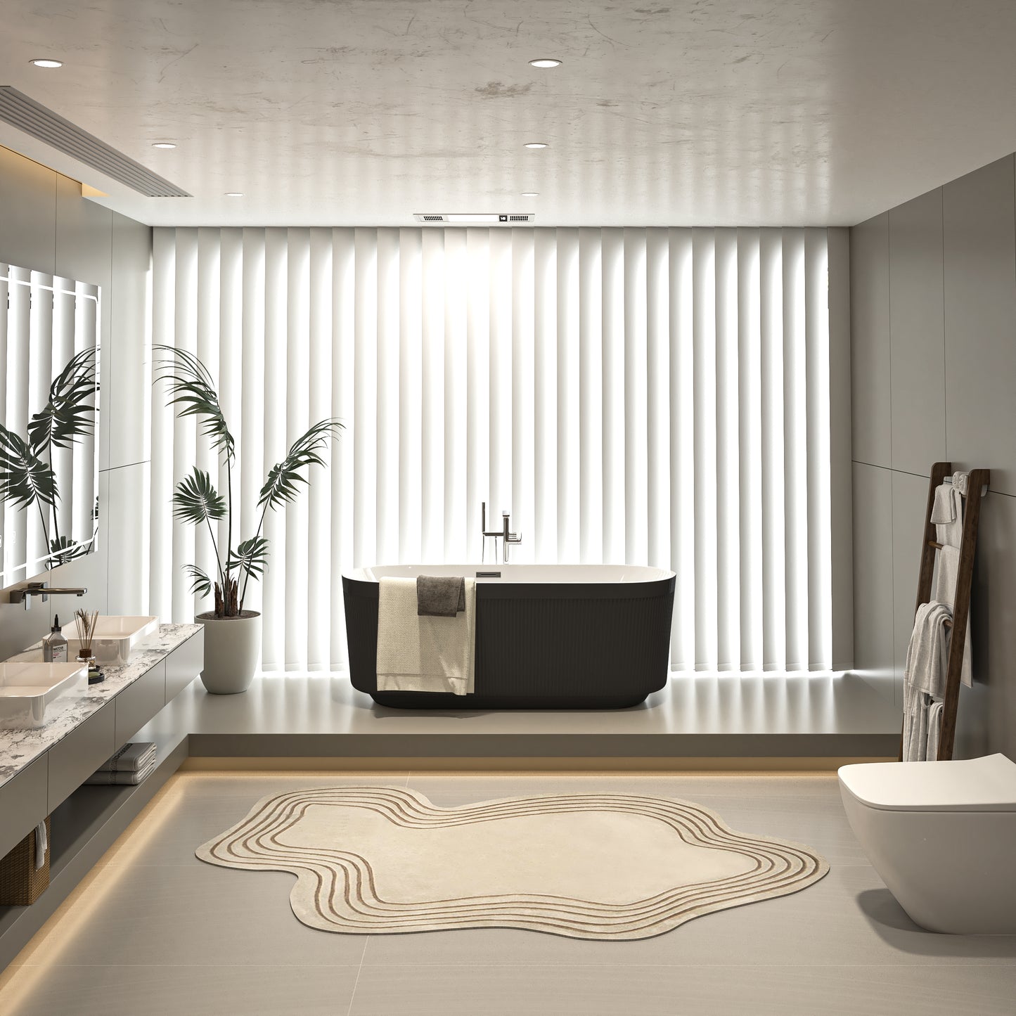 Exbrite 59' Acrylic Freestanding Bathtub, Unique Pleated Design, Glossy black, Chrome Overflow and Pop-Up Drain, cUPC Certified