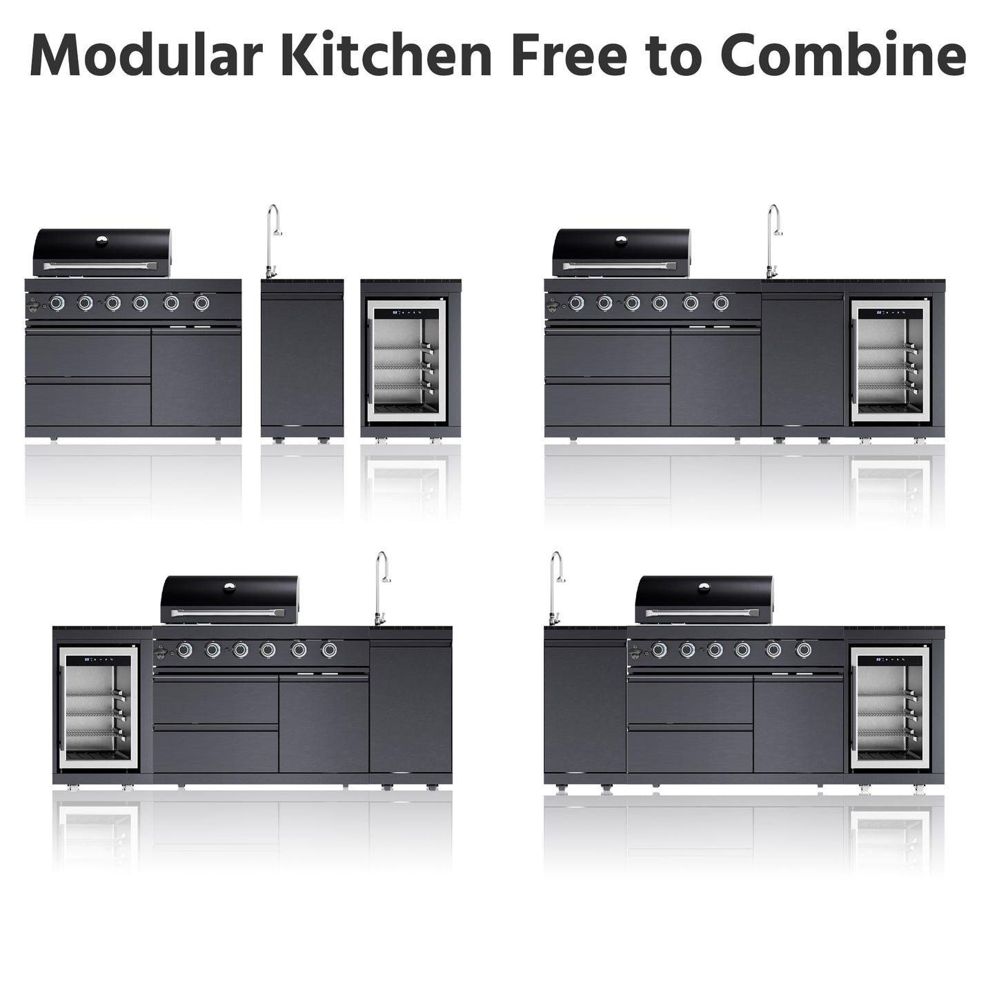 Outdoor Kitchen Island 85.2 Inch 4+1 Burner Propane Gas BBQ Grill 71500 BTU 304 Stainless Steel Black Color With CSA, ETL Certification + Sink + Refrigerator