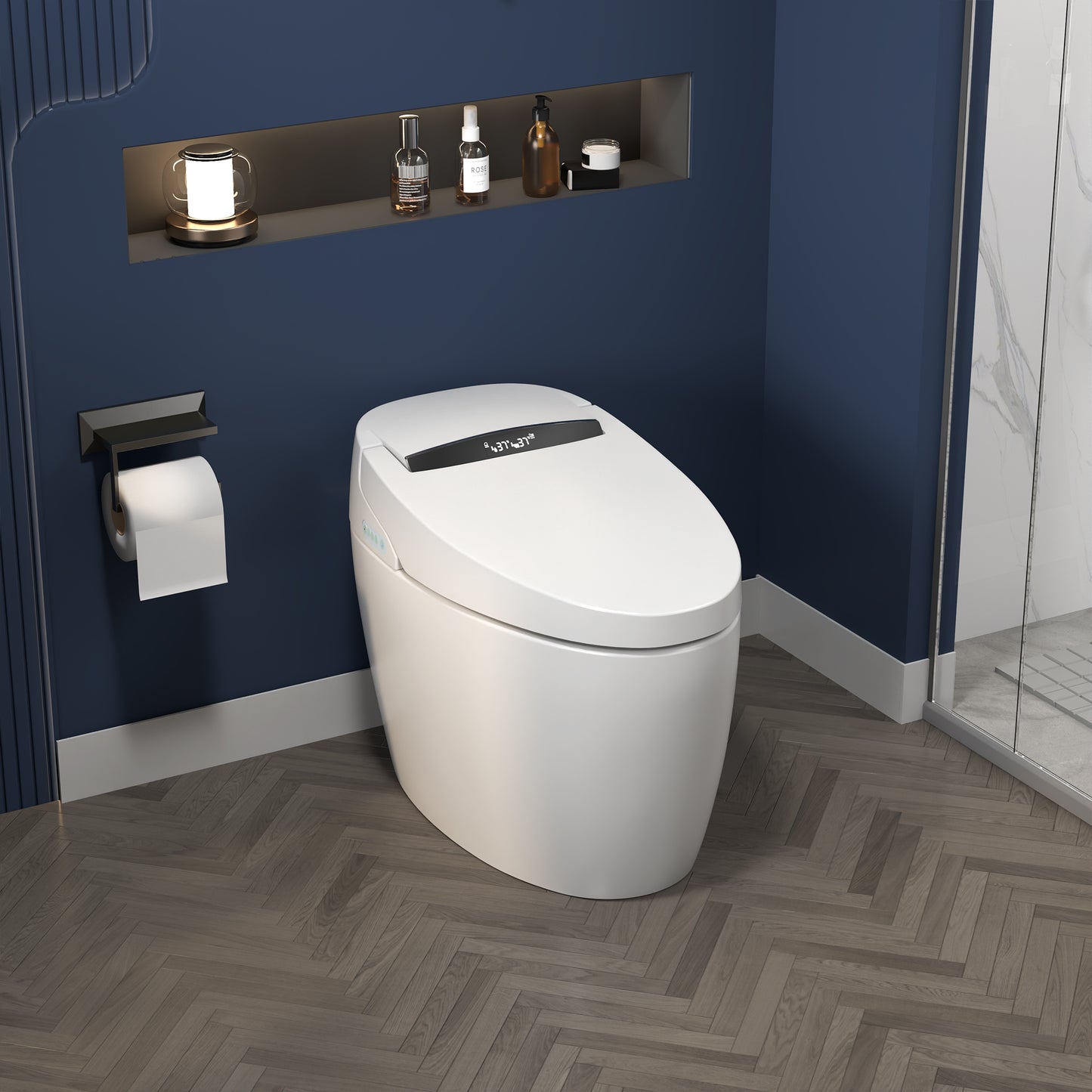 ExBrite Smart Toilets with Heated Bidet Seat Bidet toilet with Dryer and Warm Water,Portable toilet with bidet built.Intelligent Toilet Auto Open/Close Seat. Bidet toilet with Dryer and Warm Water