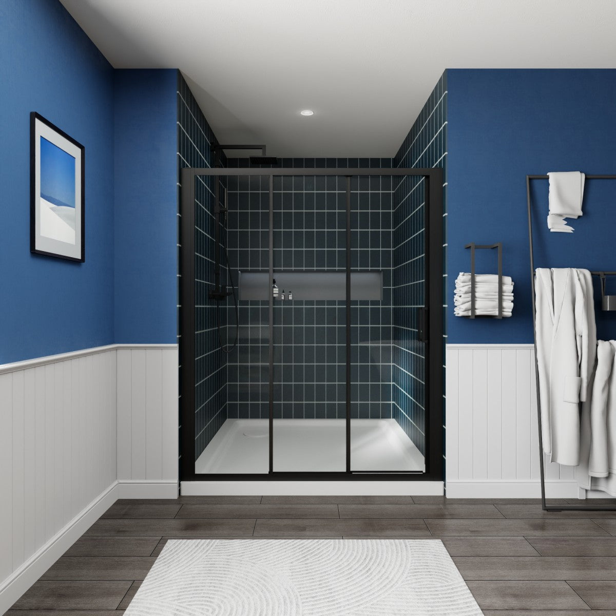 Nexus 56-60W x 70.H Easy Clean Double Framed Sliding Shower Door with 1/4" (6mm) Clear SGCC Tempered Glass,Matte Black Finish