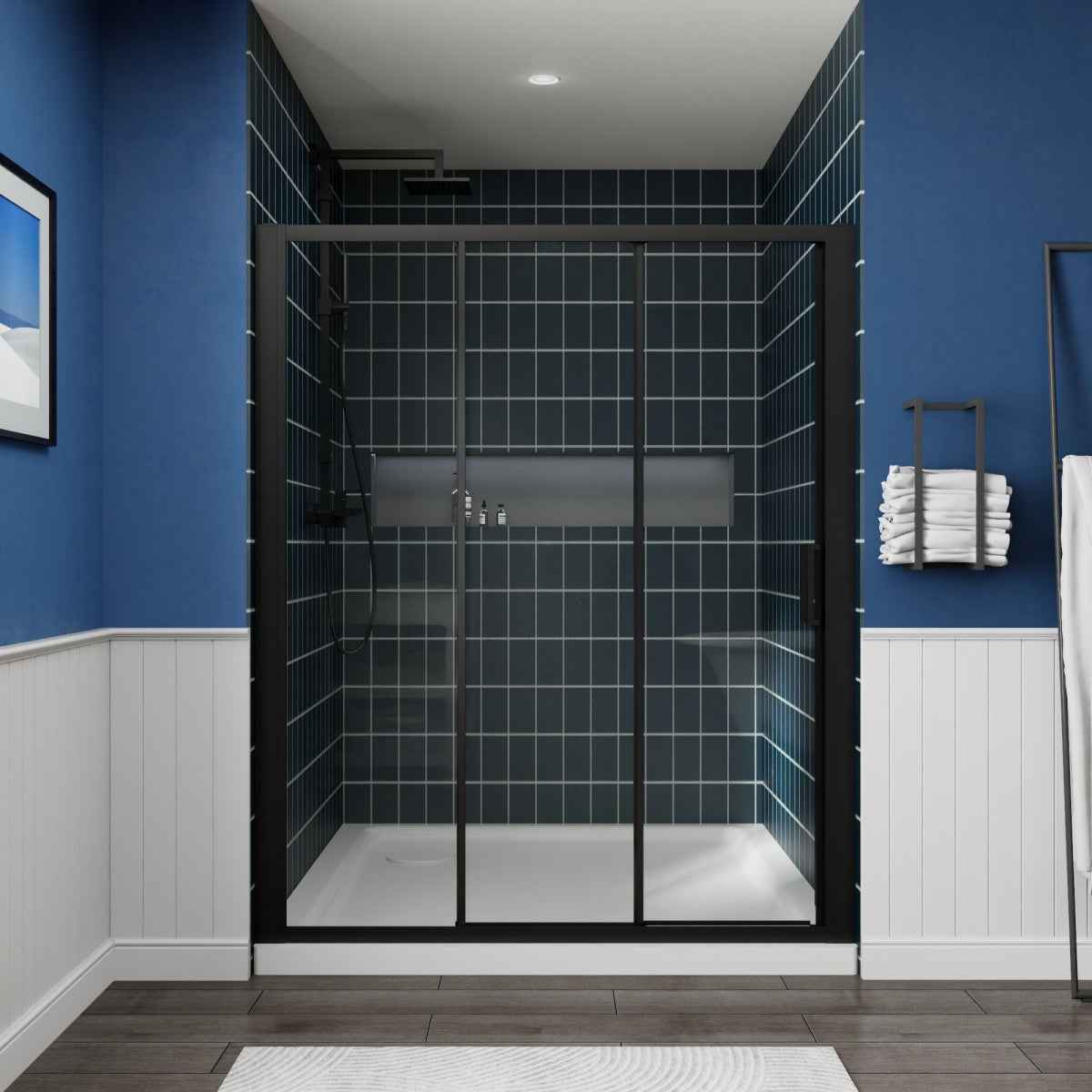 Nexus 56-60W x 70.H Easy Clean Double Framed Sliding Shower Door with 1/4" (6mm) Clear SGCC Tempered Glass,Matte Black Finish (Copy)