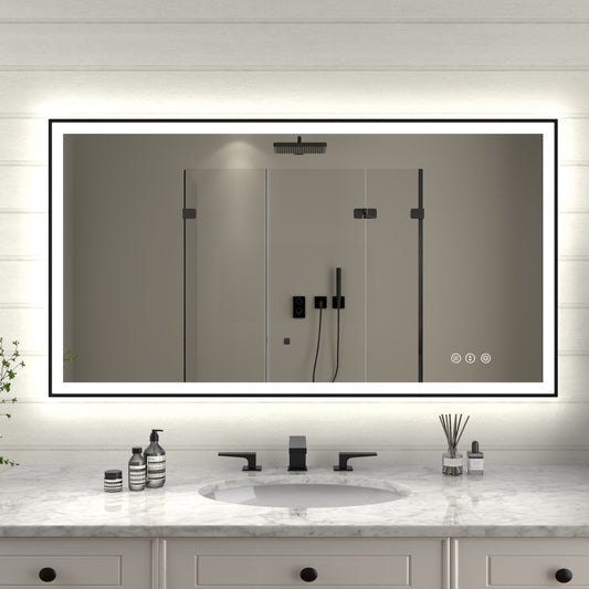 Apex-Noir 55"x30" Framed LED Lighted Bathroom Mirror