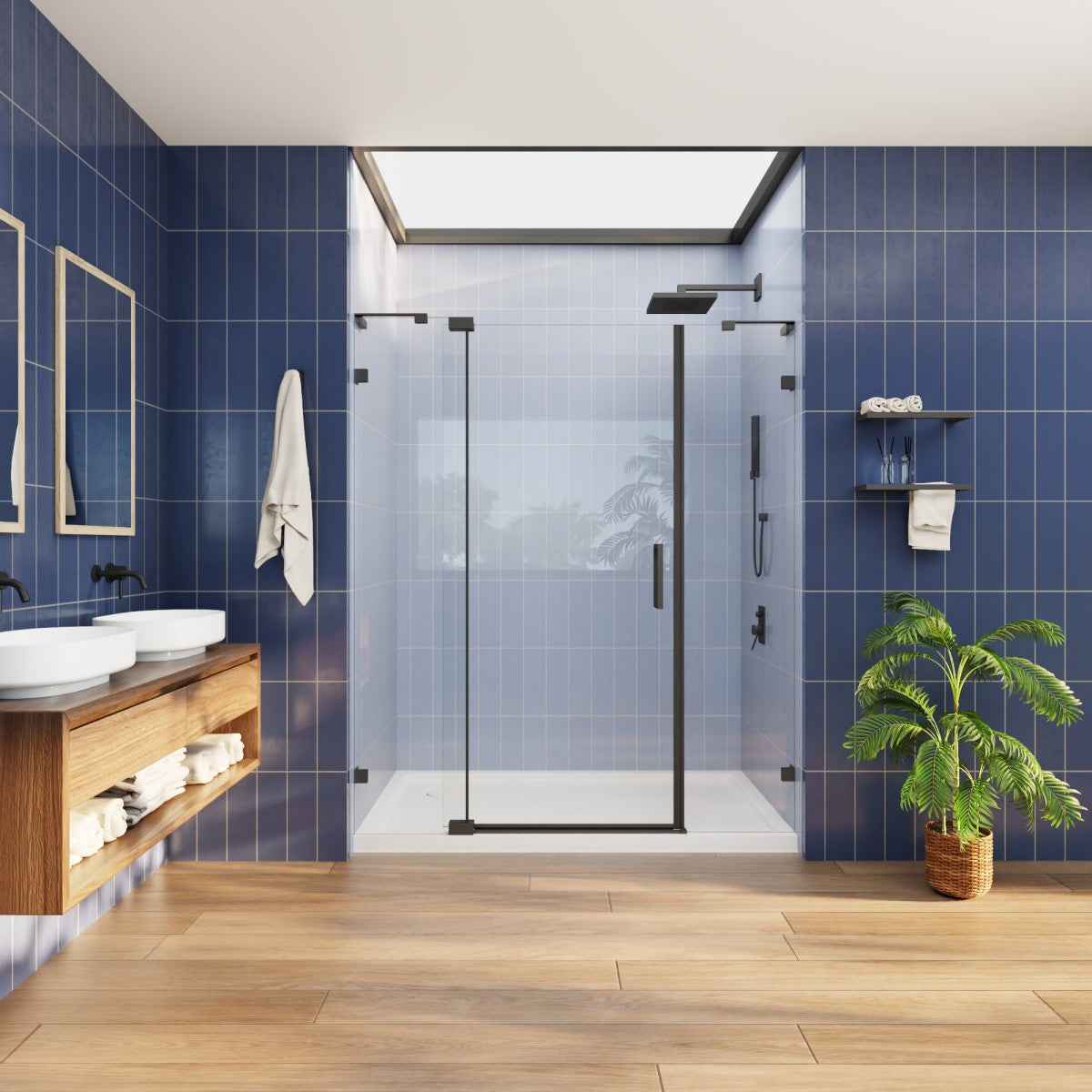 Flexi-L 44-48" W X 70" H Bathroom Glass Shower Doors,Semi-Frameless Matte Black,Tempered Glass Shower Door With Handle