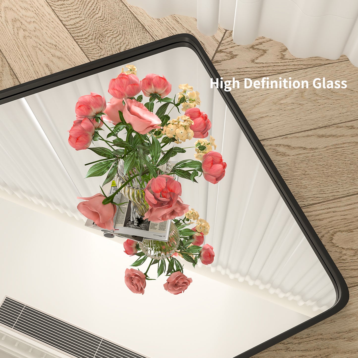 Noir 36" x 36" Vanity Mirror – Modern, Elegant, Rectangular Wall Mirror with Tempered Glass, Shatterproof, Rust-Resistant, Matte Black Frame for Bathroom, Living Room & Hallway
