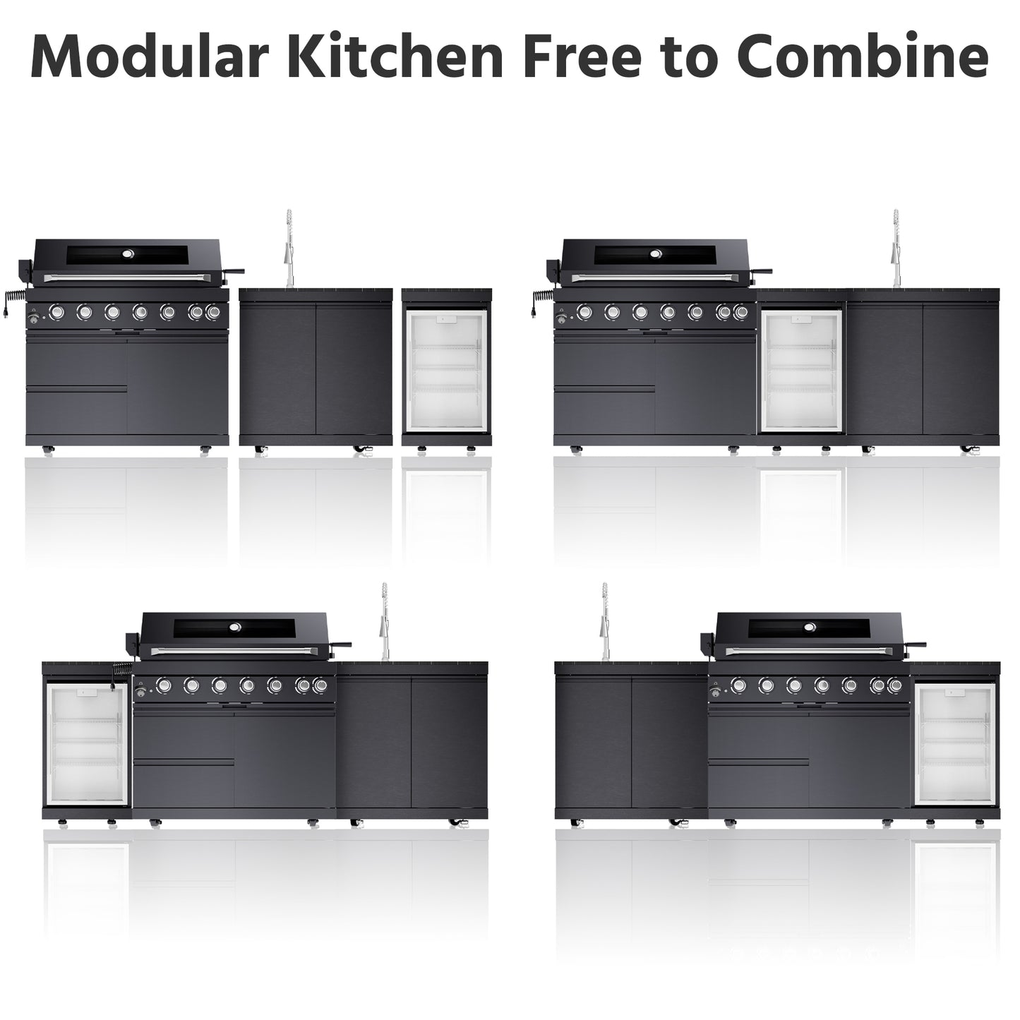 43-Inch 6-Burner 85000 BTU Deluxe Stainless Steel Gas Outdoor Kitchen Bar Barbecue Island Grill + Wine Cooler Compact Refrigerator + Rotisserie kit + Granite Countertops + Stainless steel Sink