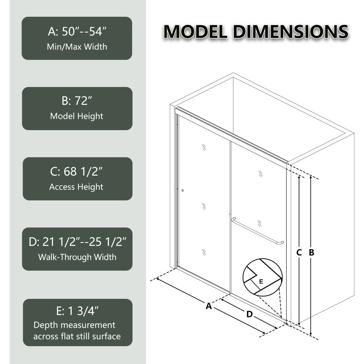 Glide Semi-Frameless Shower Door 50-54 in. W x 72 in. H Bypass Sliding Shower Enclosure,Matte Black,Double Sliding Glass Bathroom Doors - ExBriteUSA