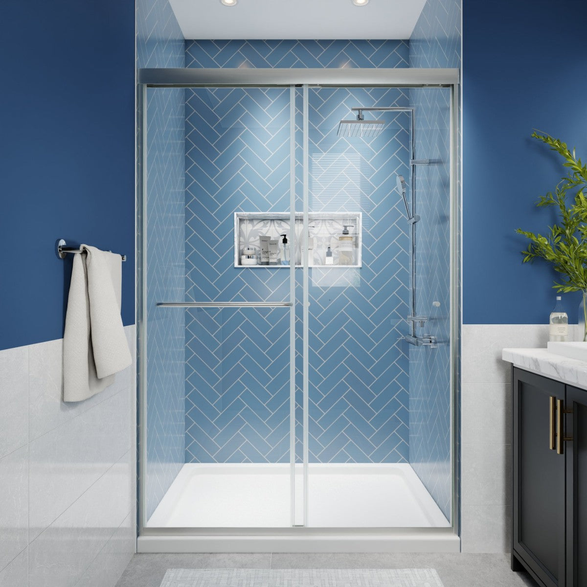 Glide 44-48" Wide x 70" Sliding Glass Shower Doors Frame in Nickel,Clear Tempered Glass