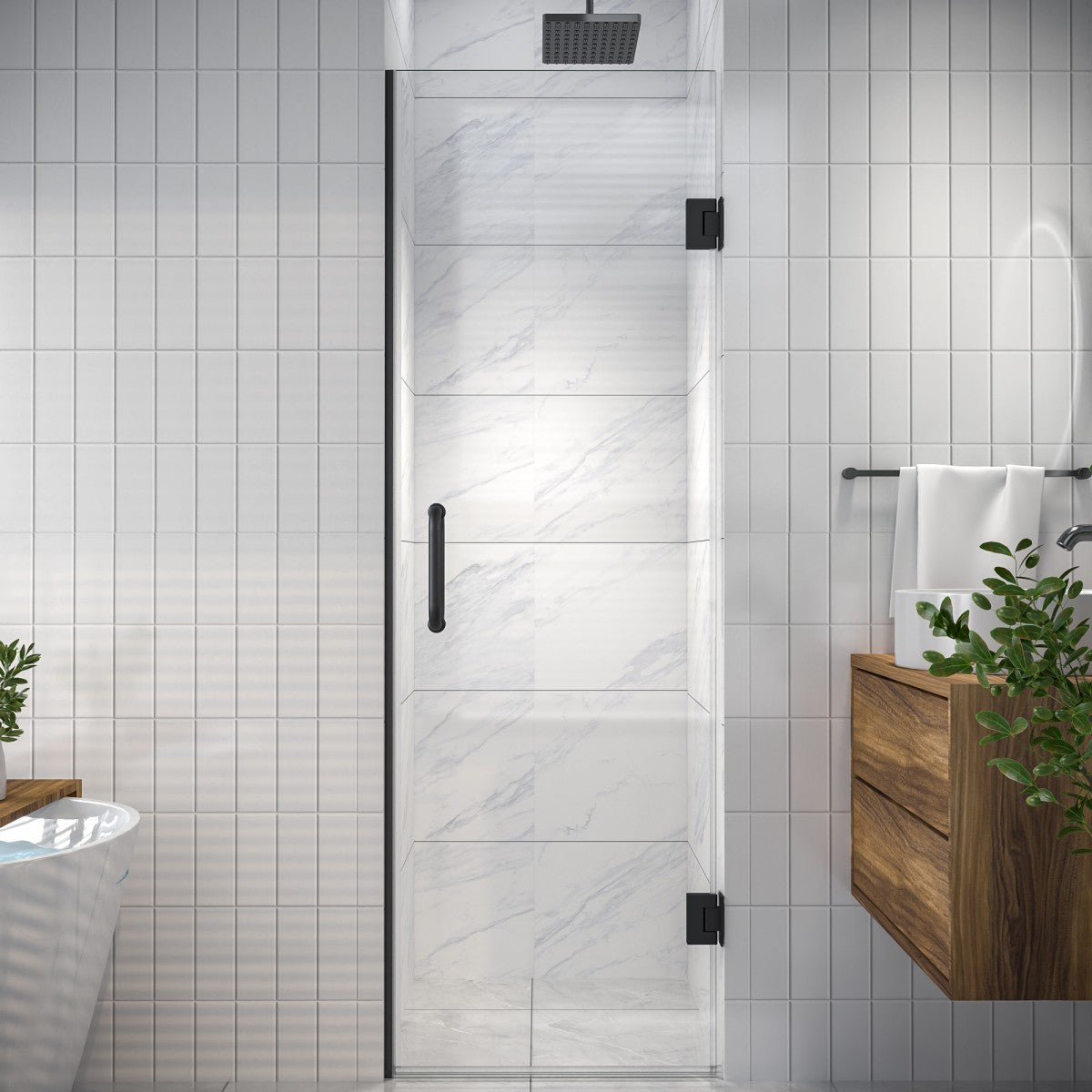 Valor Shower Door 24in.W x 72in.H Semi-Frameless Hinged Shower Door,Shower Room Glass Door with Clear Tempered Shower Glass Panel,Black