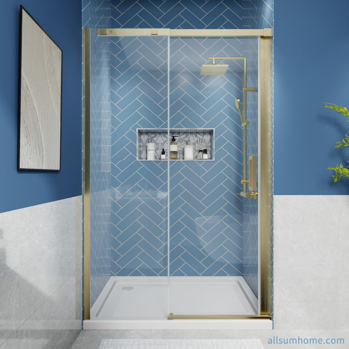 Lock Adjustable 44-48"W x 74"H Sliding Glass Shower Door with 8mm Clear Tempered Glass,Stainless Steel Hardware Brushed Gold,Rectangle Shower Door