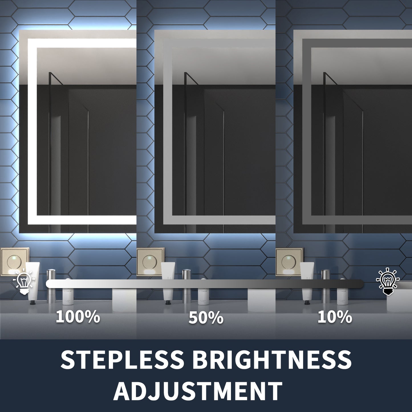 Apex-T 24" W x 32" H Lighted Bathroom Large Light Led Mirror,Anti Fog,Dimmable,Three Lighting Modes