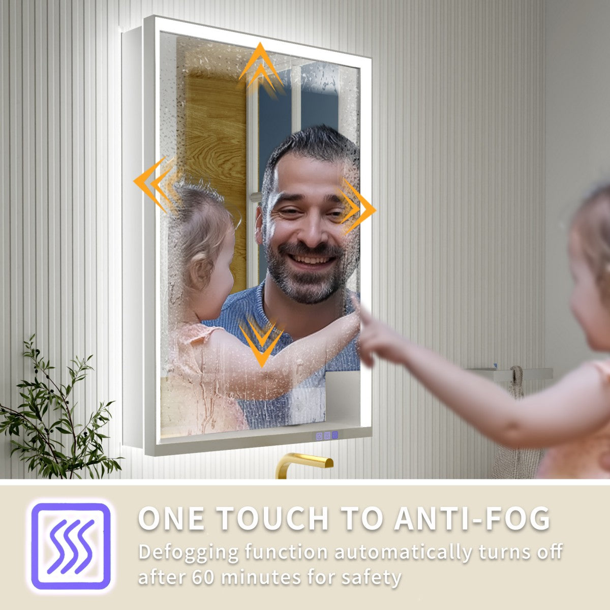 Ample 24" W x 36" H LED Lighted Chrome Bathroom Medicine Cabinet with Mirror and Shelves, Right Hinge for Recessed or Surface Mount