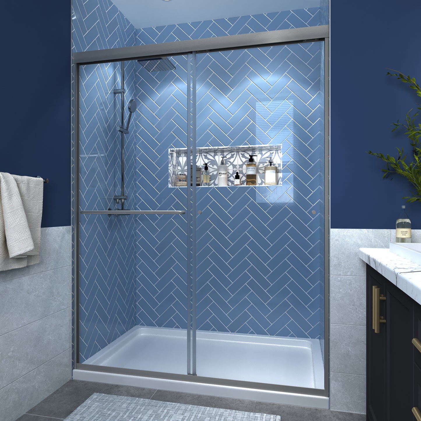 Glide 50-54 in. W x 70 in. H Sliding Shower Door Farme in Nickel
