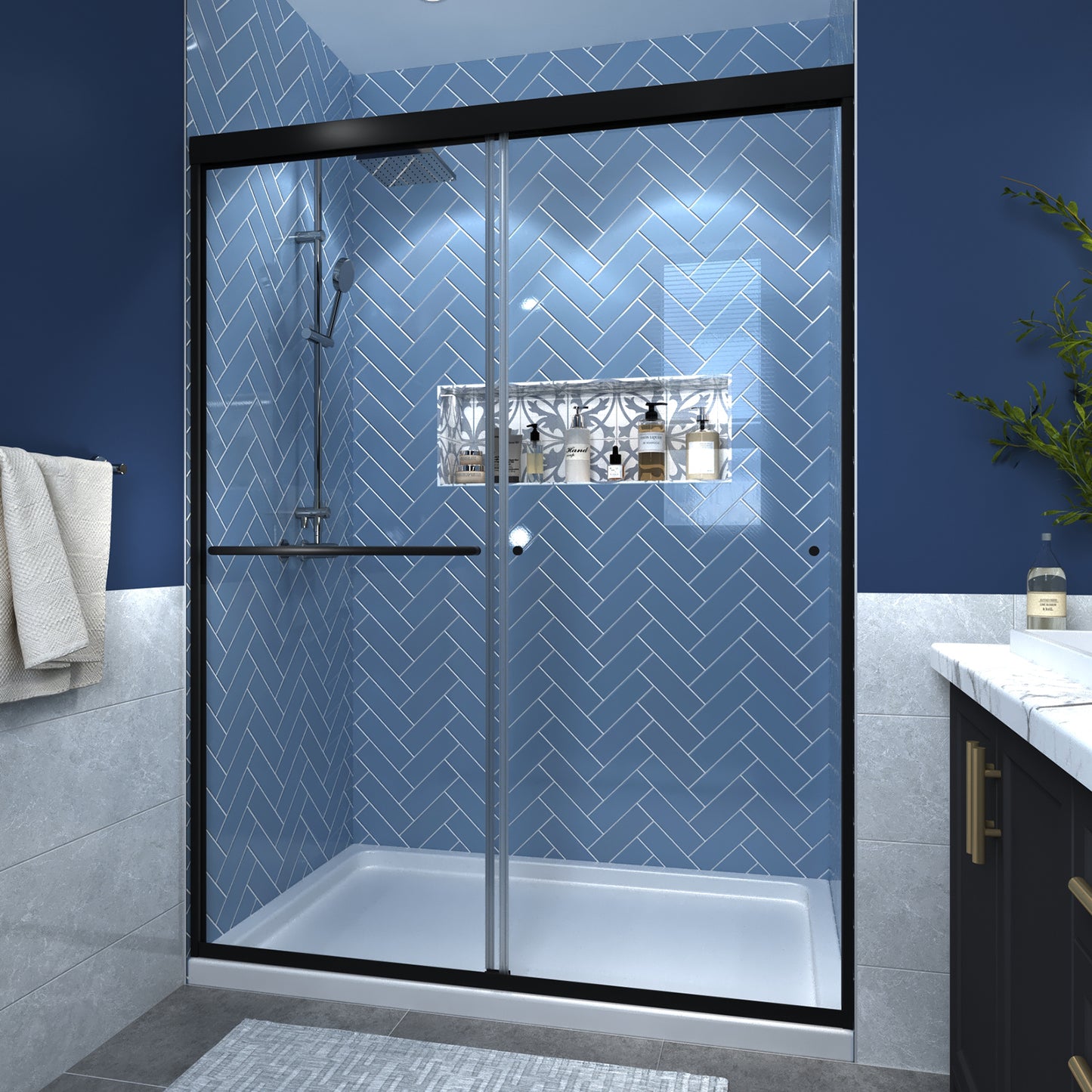 Glide 50-54 in. W x 70 in. H Sliding Shower Door Farme in Black