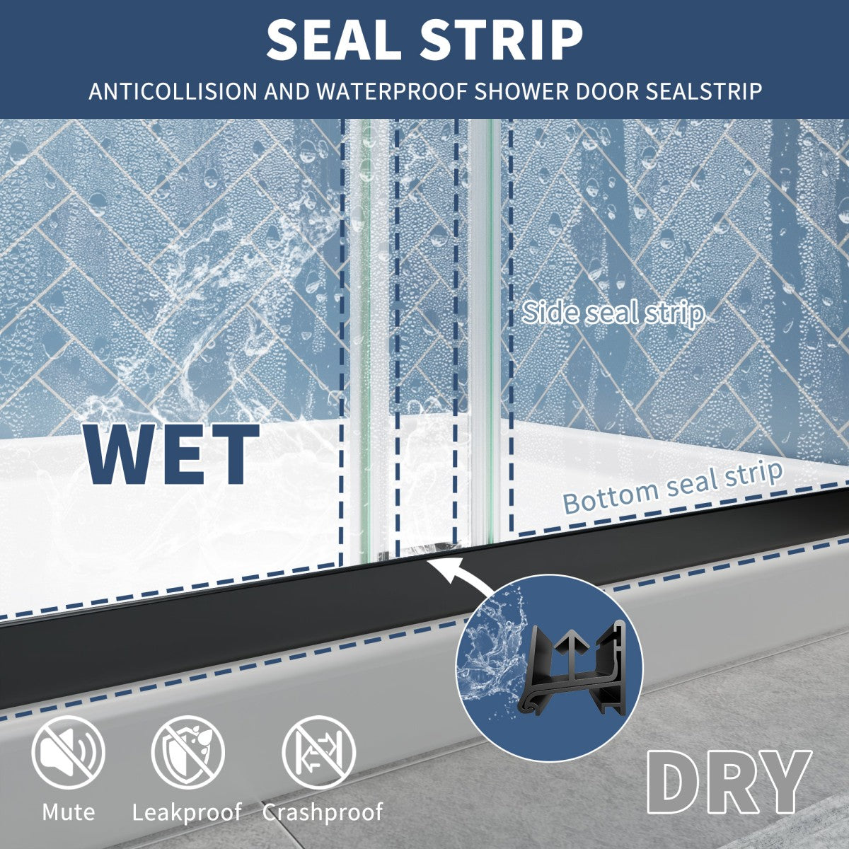 Glide 44-48" Wide x 70" High Sliding Glass Shower Doors Frame in Black,Clear Tempered Glass