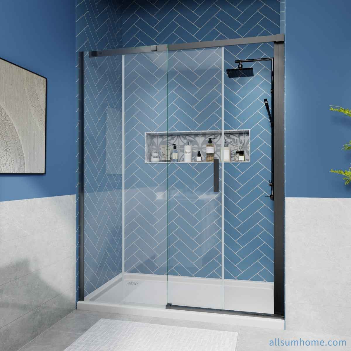 Lock Adjustable 56-60"W x 74"H Sliding Glass Shower Door with 8mm Clear Tempered Glass,Stainless Steel Hardware Black,Rectangle Shower Door (Copy) (Copy) (Copy)