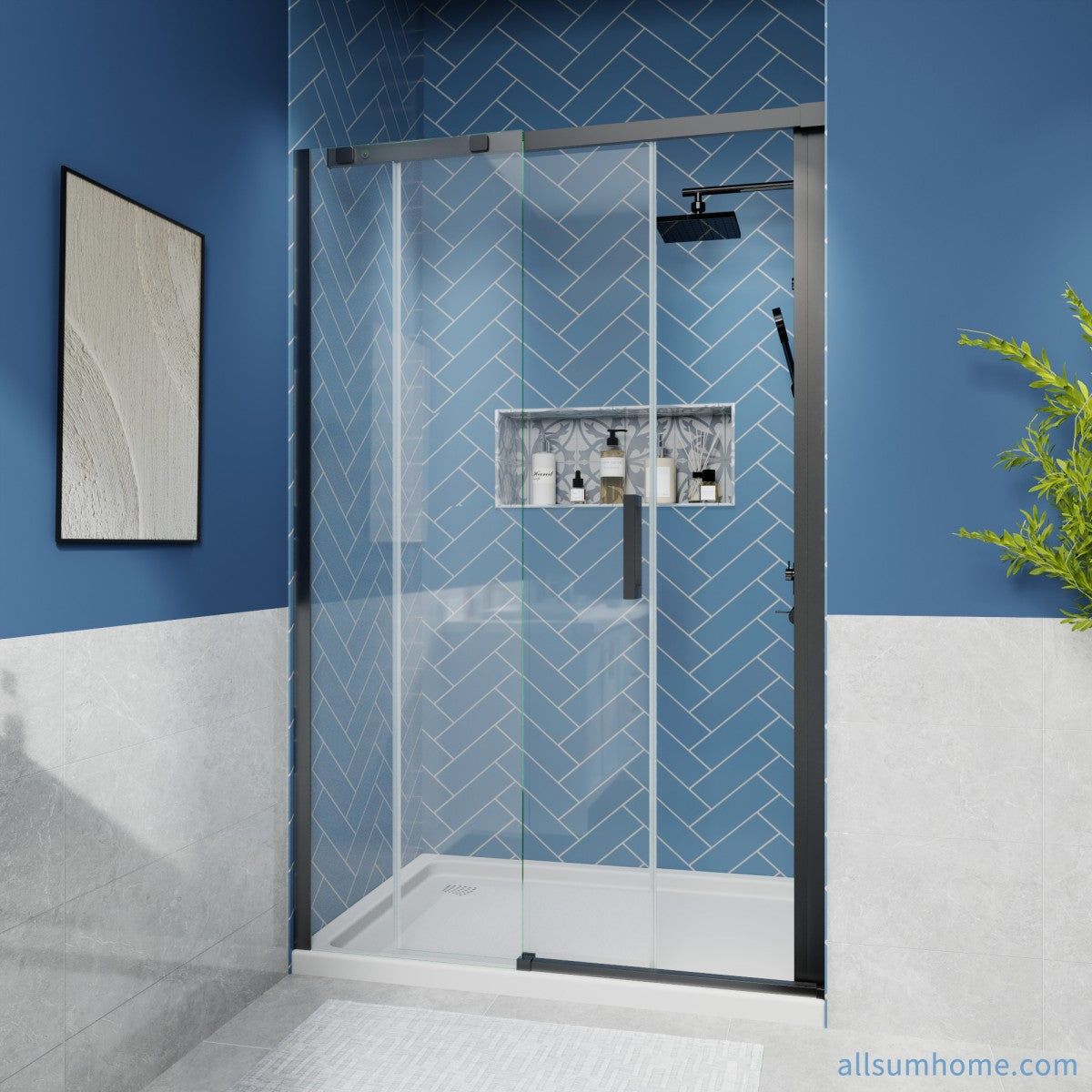 Lock Adjustable 44-48"W x 74"H Sliding Glass Shower Door with 8mm Clear Tempered Glass,Stainless Steel Hardware Mattel Black,Rectangle Shower Door