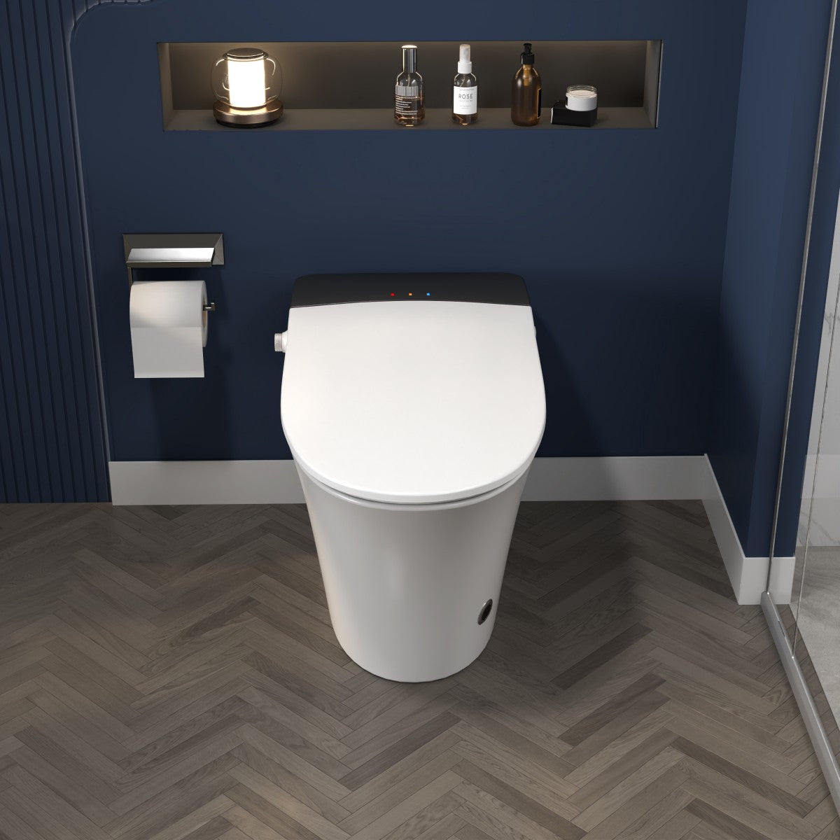 Exbrite Heated Seat Smart Toilet, One Piece Toilet, Automatic Flush Tankless Toilet without Bidet, with Foot sensor Flush, Blue Night Light, Knob Control, Power Outage Flushing, Soft Close Cover,White