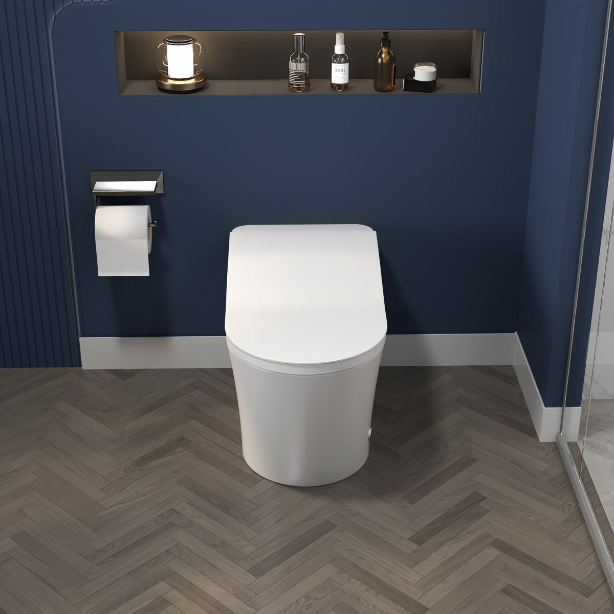 Exbrite Smart Toilet With Foot Sensing Open Cover & Seat, Buttons Control, Night Light, Leakage Protection, Side Knob With Multiple Controls, Remote Control, Auto Flushing, White Screen