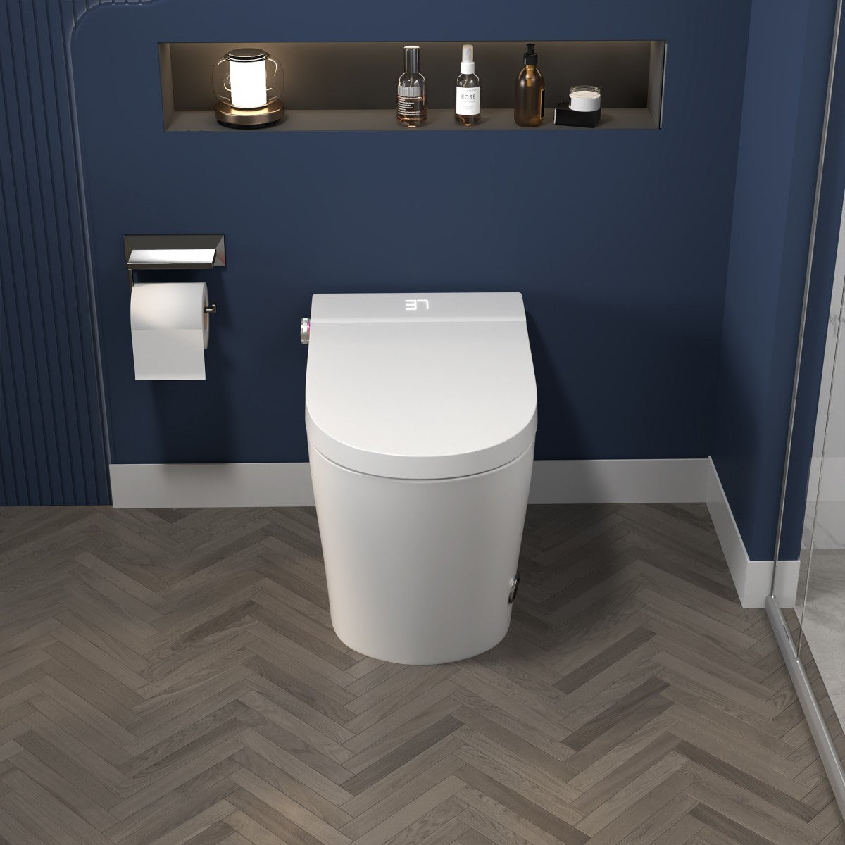 Exbrite Smart Toilet With Foot Sensing Open Cover & Seat, No Water Pressure Limitation, Night Light, Leakage Protection, Side Knob With Multiple Controls, Remote Control, Auto Flushing, White Screen