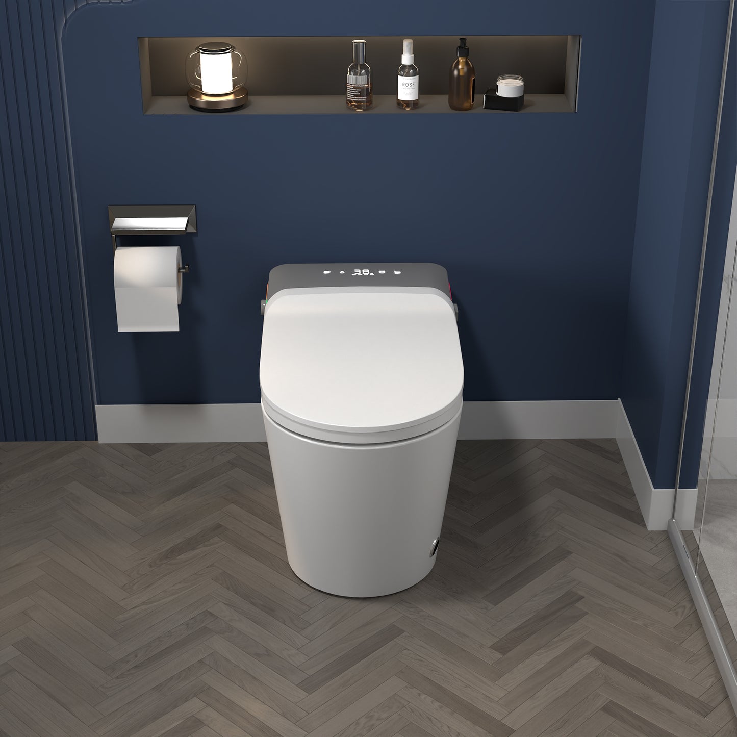 ExBrite Smart Bidet Toilet with Remote Control.Raised Tankless Toilet with LED Display. Auto Open/AutoHeated. Seat Toilet Bidet with Aromatherapy System.Warm Water And Dry.Off Seat Flush.Foot Sensor.