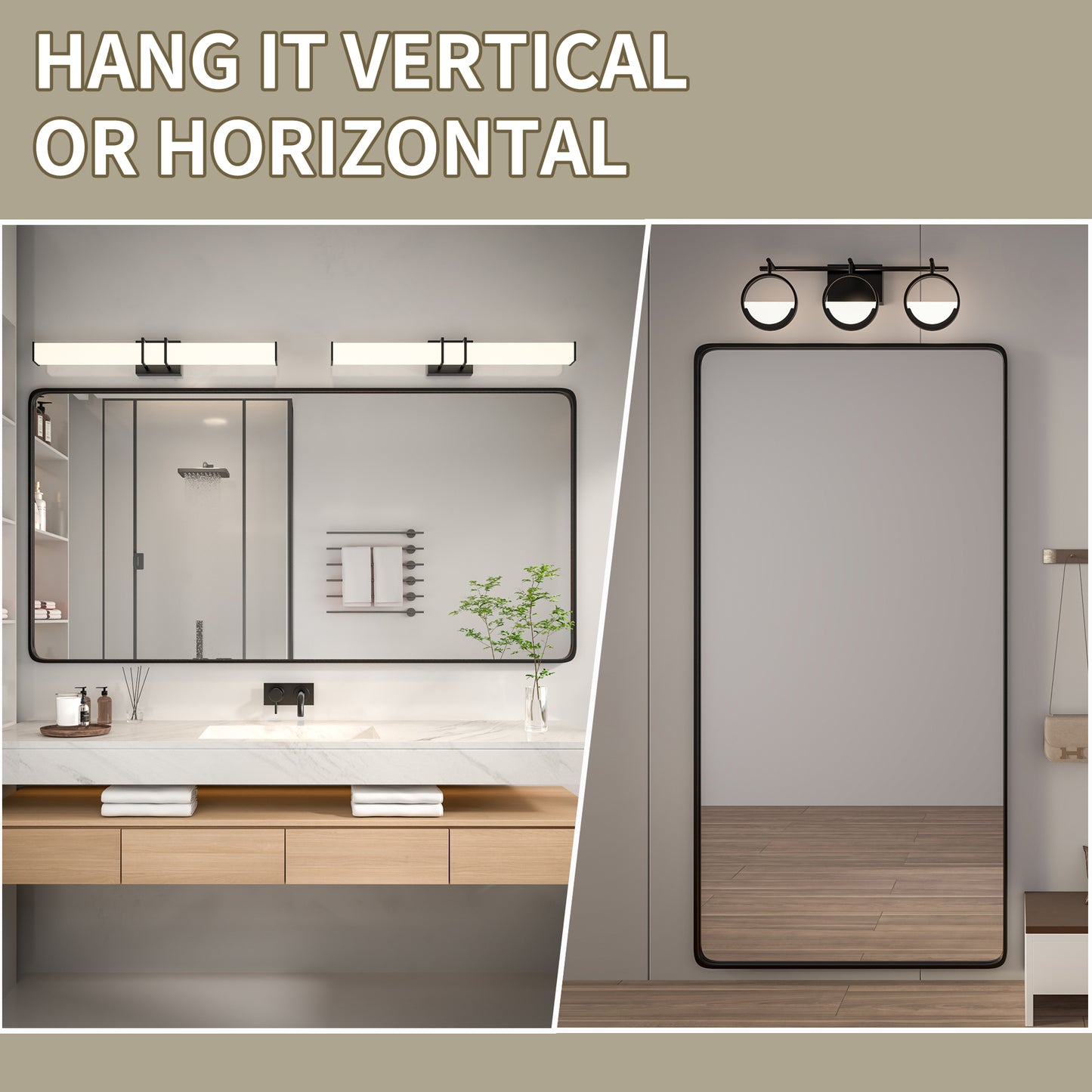 Noir 36" x 36" Vanity Mirror – Modern, Elegant, Rectangular Wall Mirror with Tempered Glass, Shatterproof, Rust-Resistant, Matte Black Frame for Bathroom, Living Room & Hallway