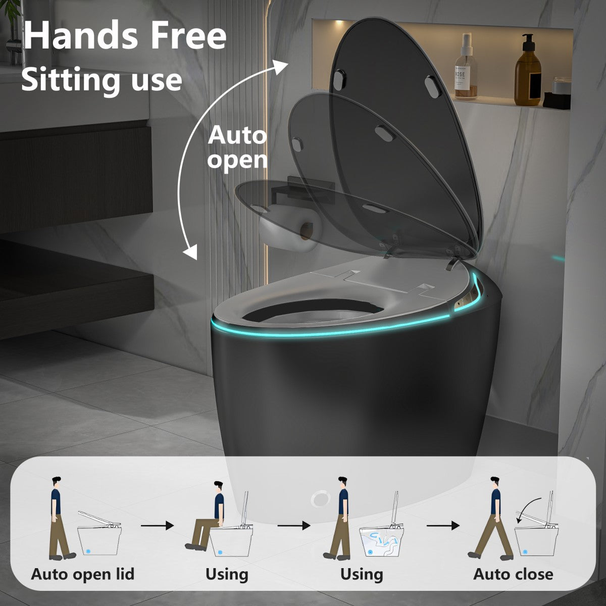 EP Exbrite Unique Smart Toilet with Bidet Built In, Intelligent One Piece Toilet For Modern Bathroom, Auto Open/Close Seat, Foot Sensor, LED Display,Night Light, Warm Water & Dryer, Black