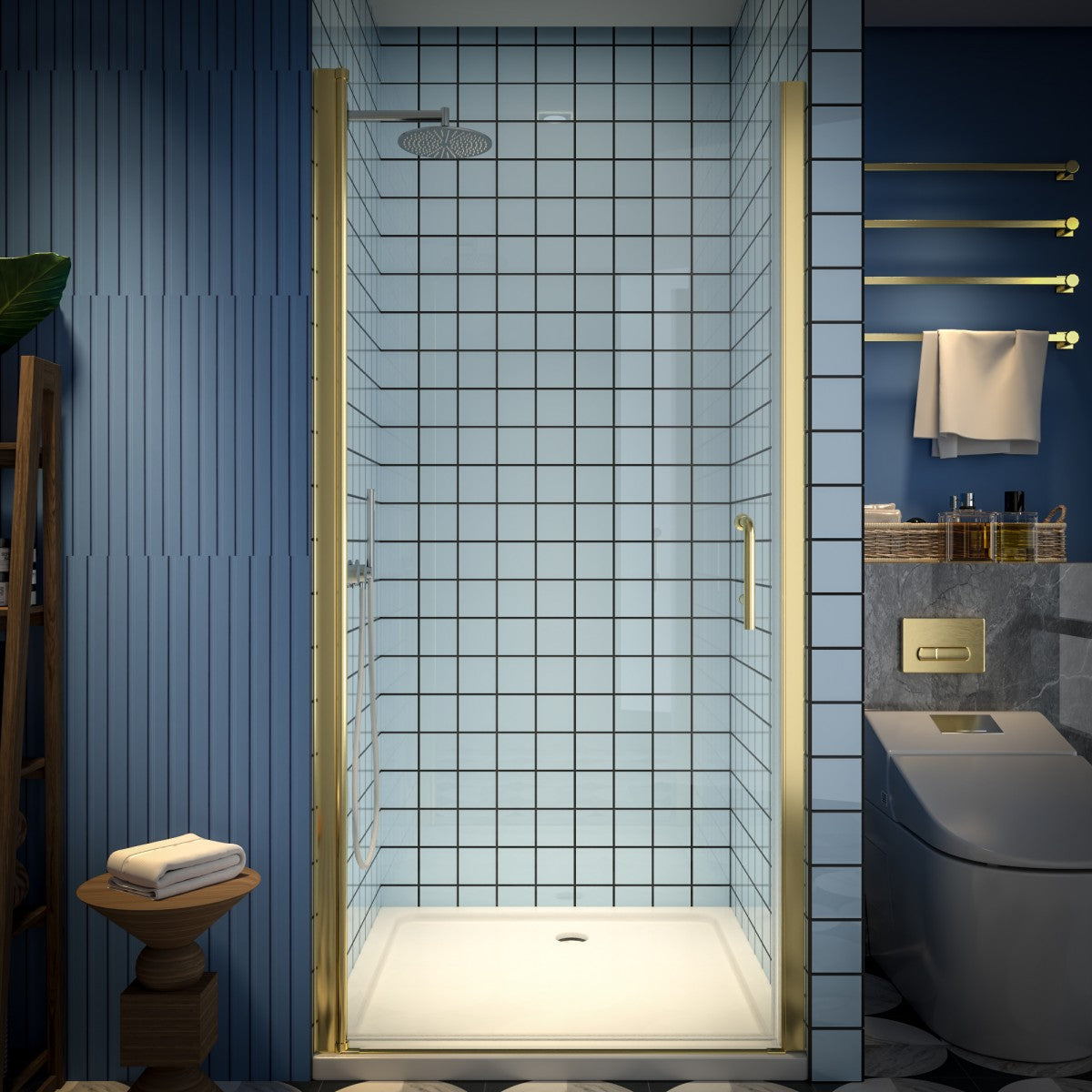 Classy 36-38"x72" Frameless Shower Door in Brush Gold,Water Repellent Glass with Seal Strip Parts and Handle,6mm Glass Shower Door - ExBriteUSA