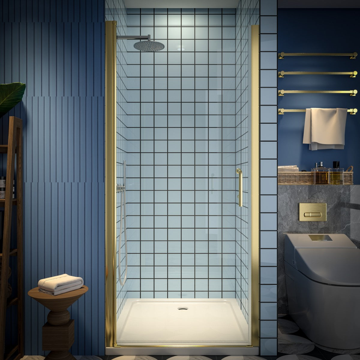 Classy 34-36"x72" Frameless Shower Door in Brush Gold,Water Repellent Glass with Seal Strip Parts and Handle,6mm Glass Shower Door - ExBriteUSA