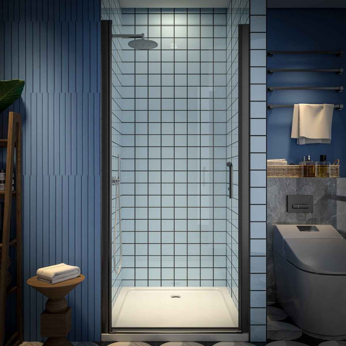 Classy 34-36" W x 72" H Hinged Pivot Semi-Frameless Shower Door Matte Black Install Glass Shower Door