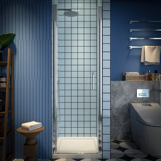 Classy 24-26" W x 72" H Small Shower Door Hinged Pivot Chrome Install Clear Glass Shower Door