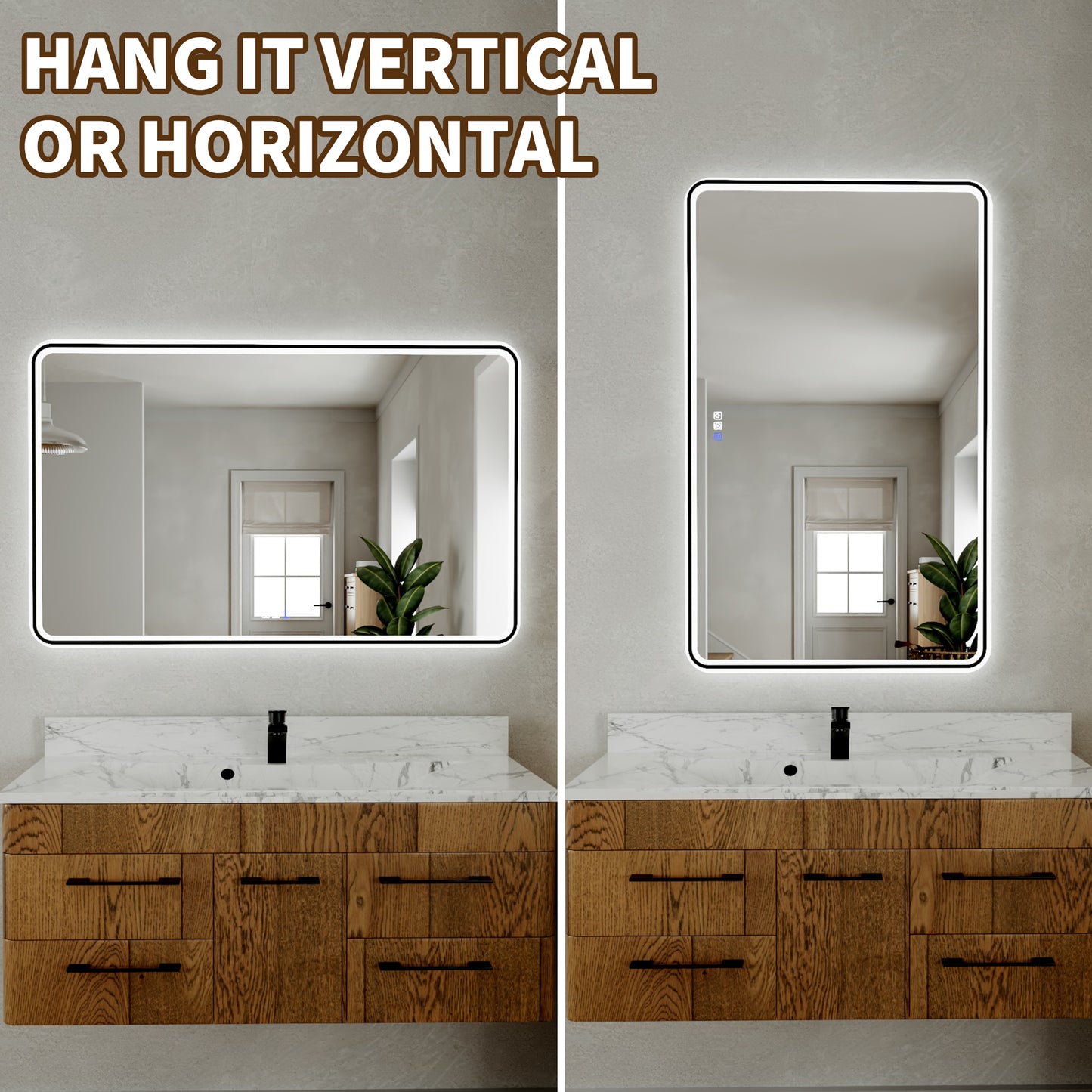 Lumina 48" W x 30" H LED Lighted Bathroom Mirror,High Illuminate, Inner & Outer Lighting,Anti-Fog, Dimmable,Black Frame with Rounded Corners