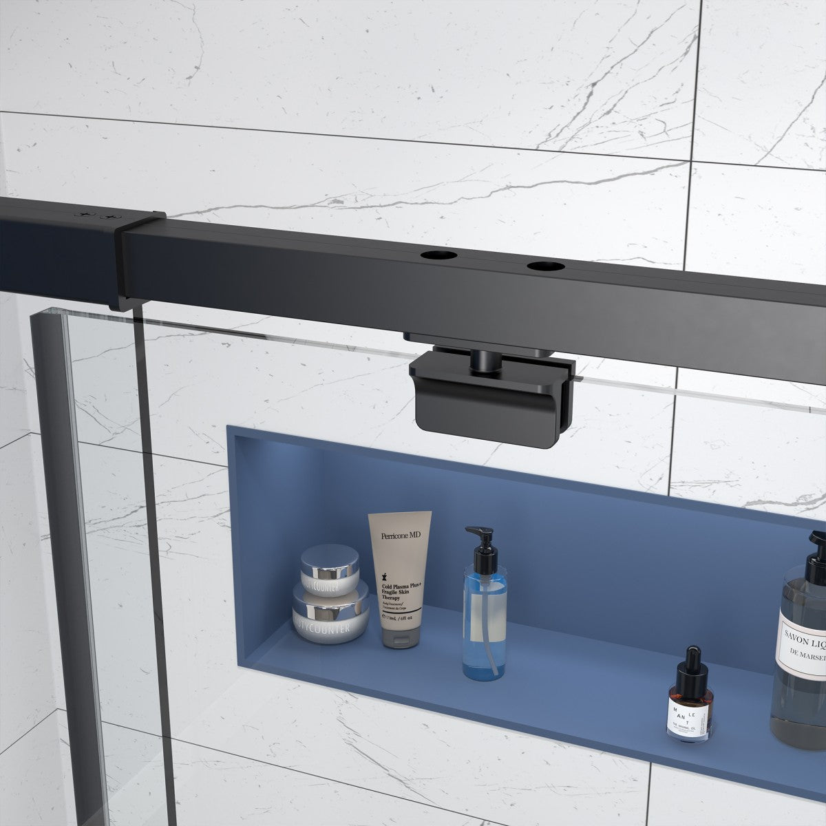 Flexi 44-48"x71" Frameless Shower Door in Matte Black,Water Repellent Glass with Seal Strip Parts and Handle,6mm Glass Shower Door - ExBriteUSA