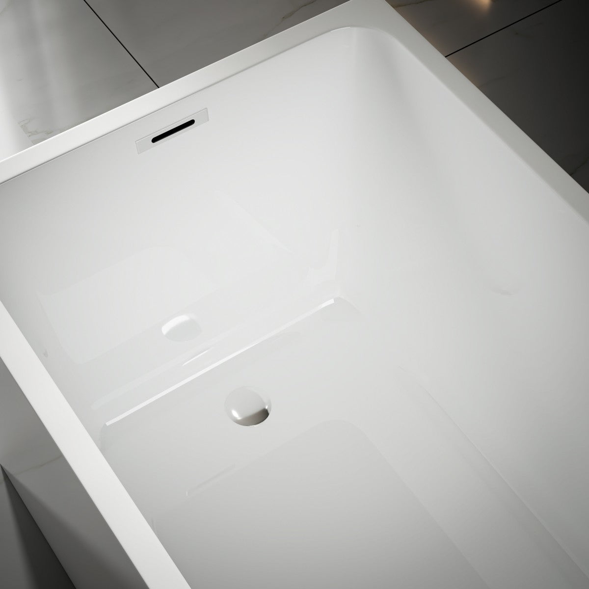 SQ Exbrite 43' Acrylic Freestanding Bathtub ,Spacious rectangle Shape, Gloss White Finish, Chrome Overflow & Pop-Up Drain CUPC Certificate - ExBriteUSA