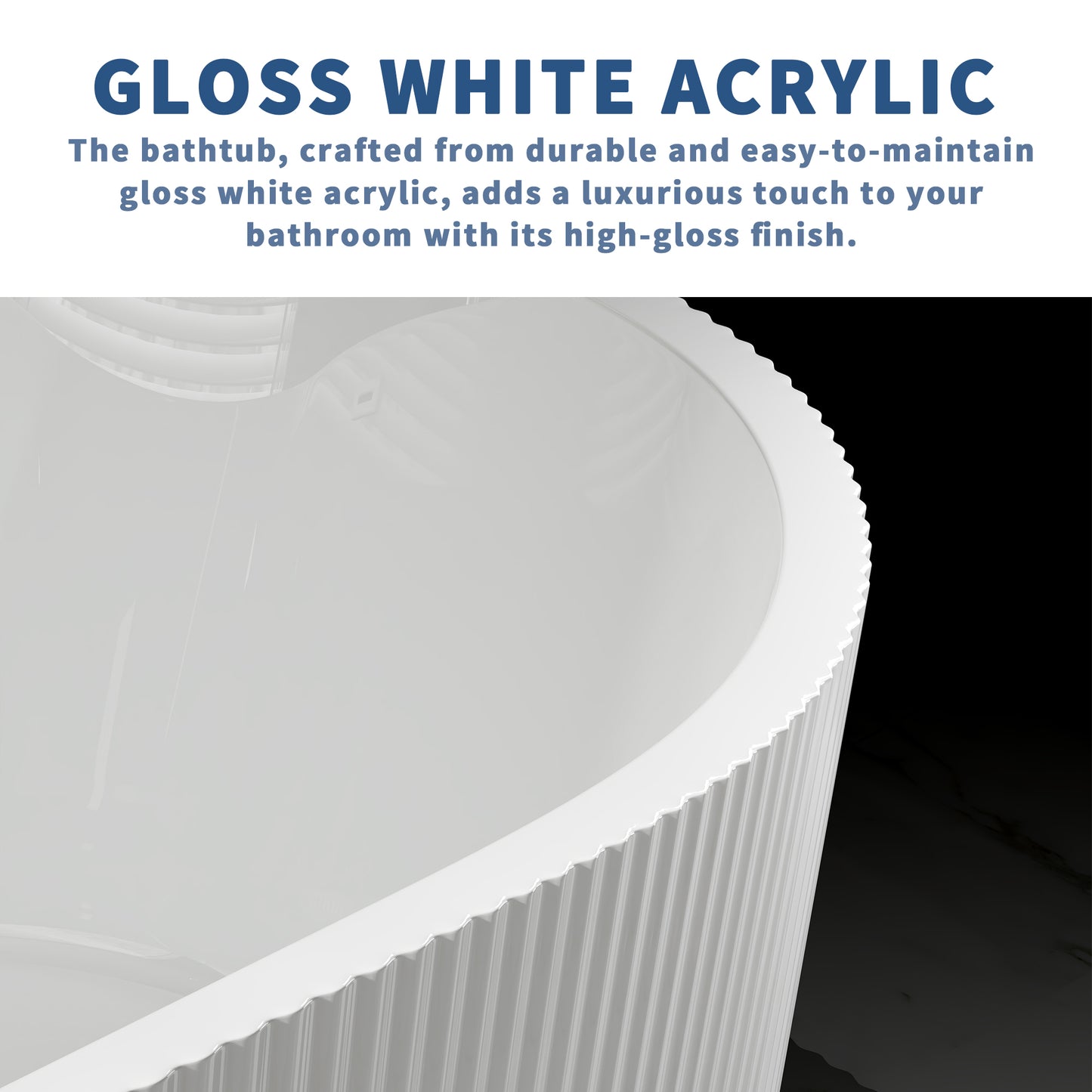 WSP-NK Exbrite 67' Acrylic Freestanding Bathtub, Unique Pleated Design, Glossy White, Brushed Nickel Overflow and Pop-Up Drain, cUPC Certified