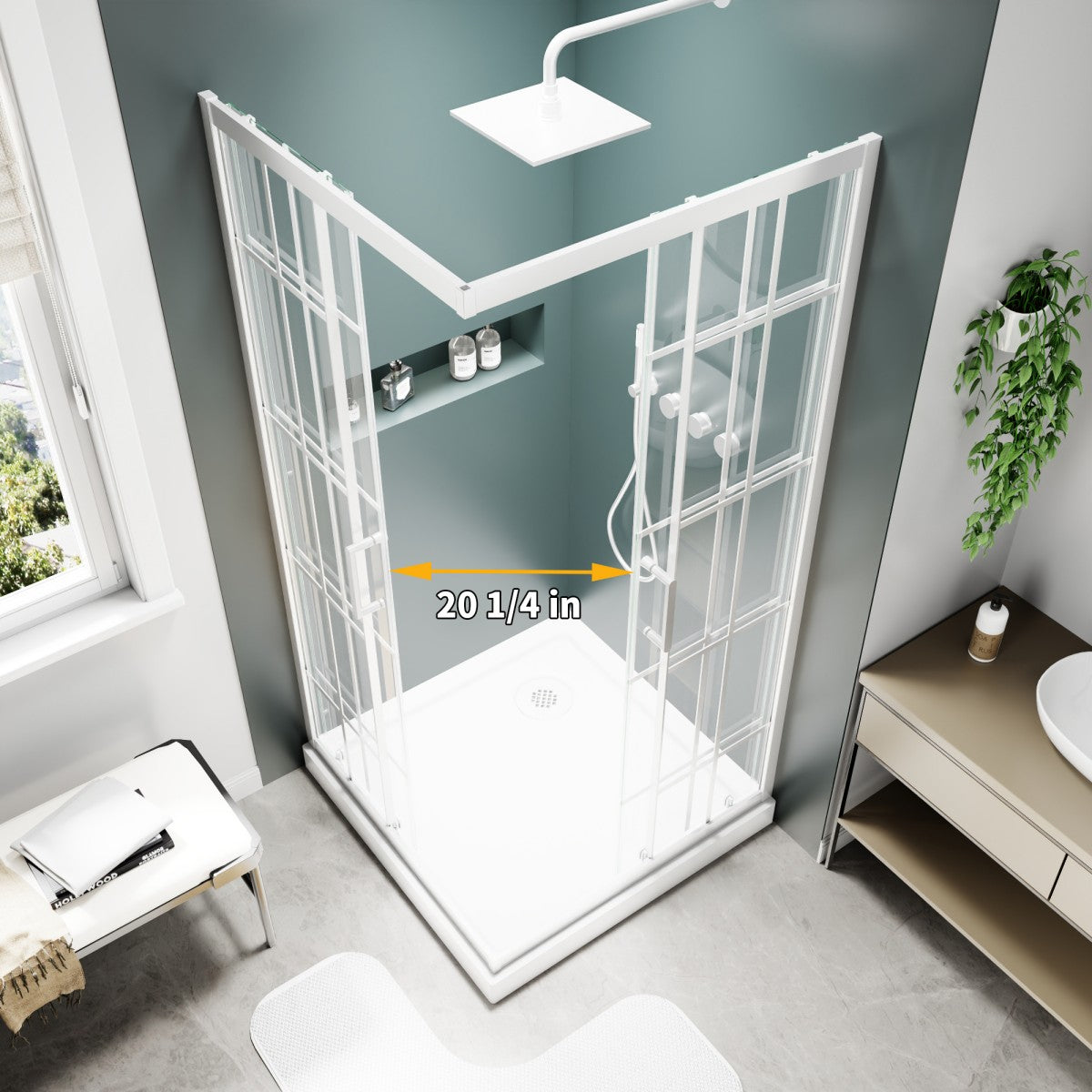 Haven-S 38" x 72" Corner Shower Enclosure,6mm Clear Glass,Double Sliding Shower Doors,White,Not Base,Adjustable