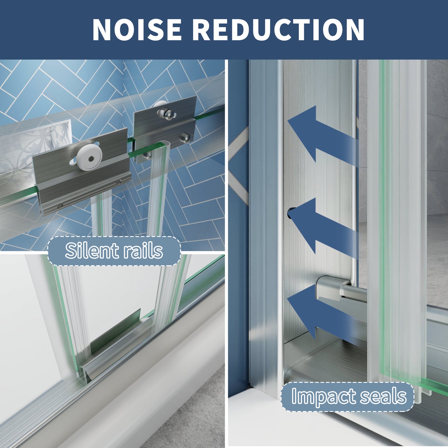 Glide Semi-Frameless Shower Door 56-60 in. W x 70 in. H Bypass Sliding Shower Enclosure,Brushed Nickel,Double Sliding Glass Bathroom Doors - ExBriteUSA