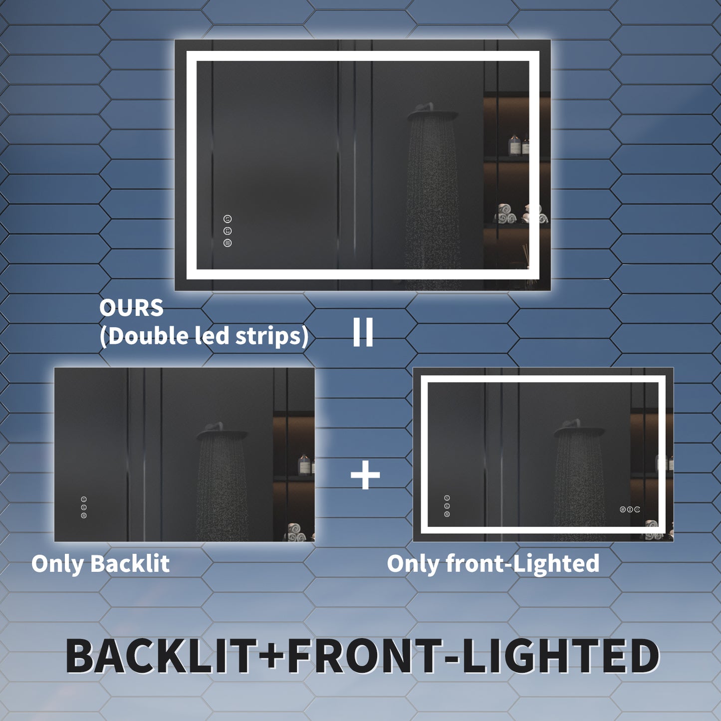 Apex-T 28" W x 36" H Lighted Bathroom Large Light Led Mirror,Anti Fog,Dimmable,Three Lighting Modes